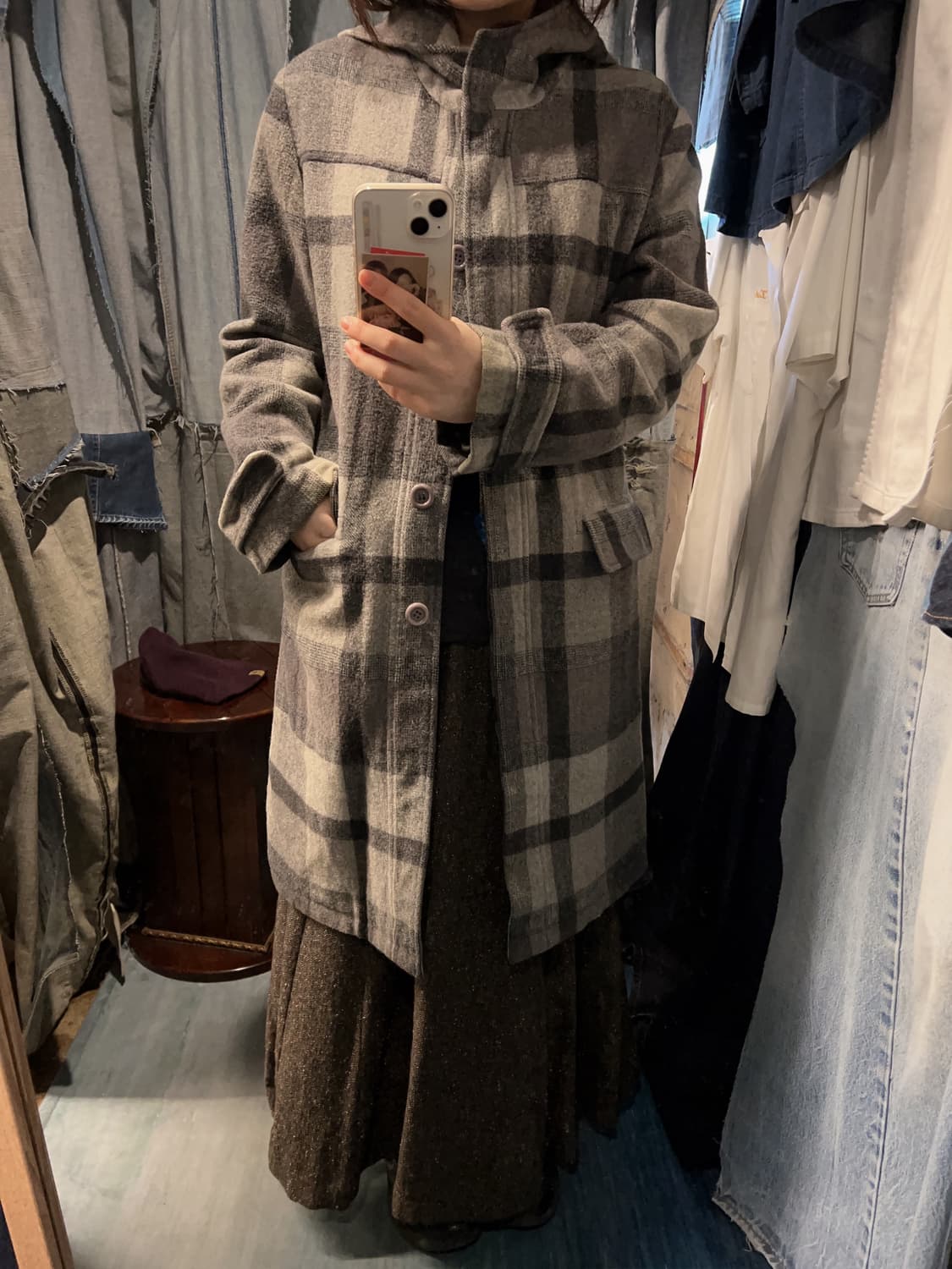44-66 ) JPN Hooded Check Single Coat 상품이미지3