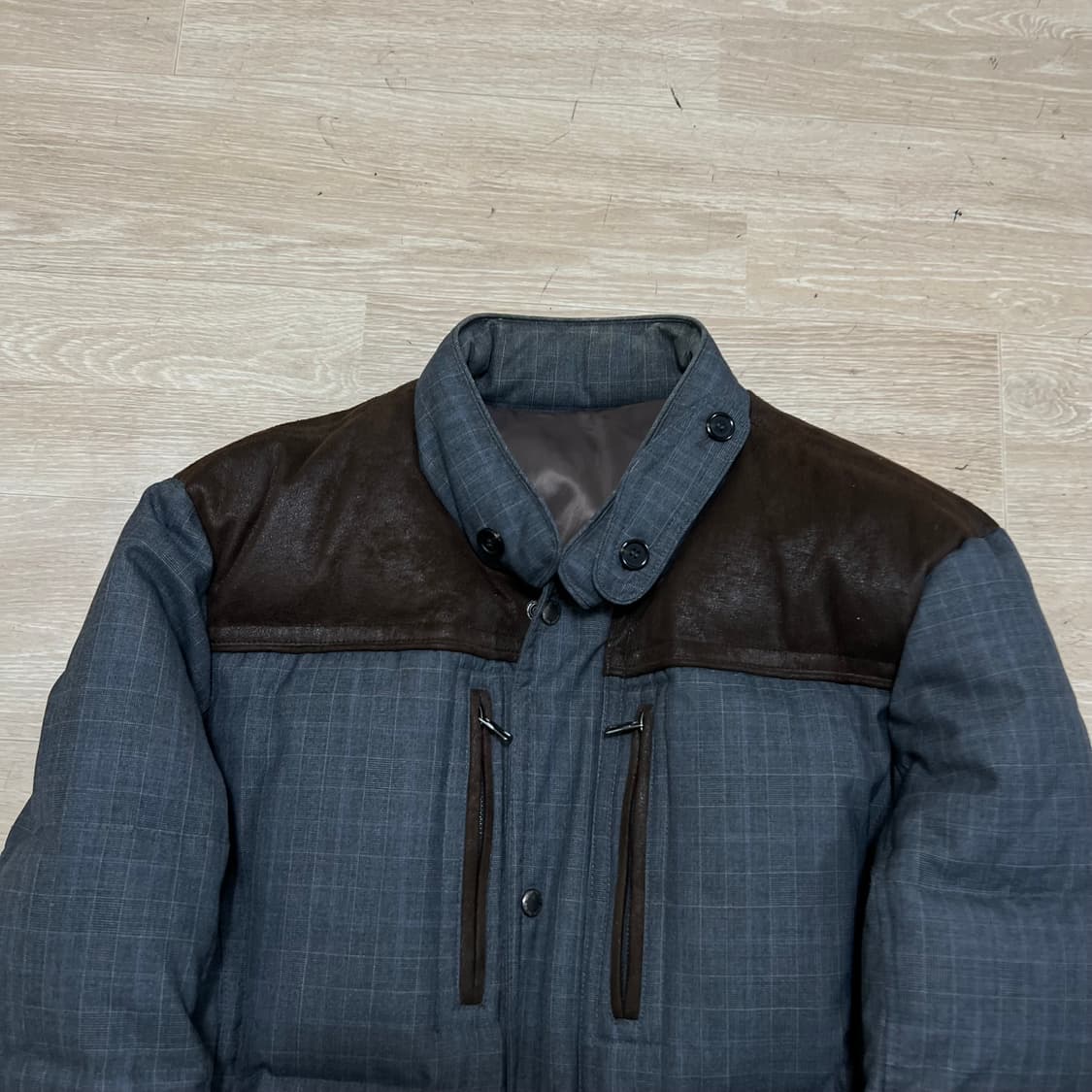 에스티코 덕다운 엘보패치 배색 체크 패딩 점퍼 [그레이] 2XL/110 상품이미지2