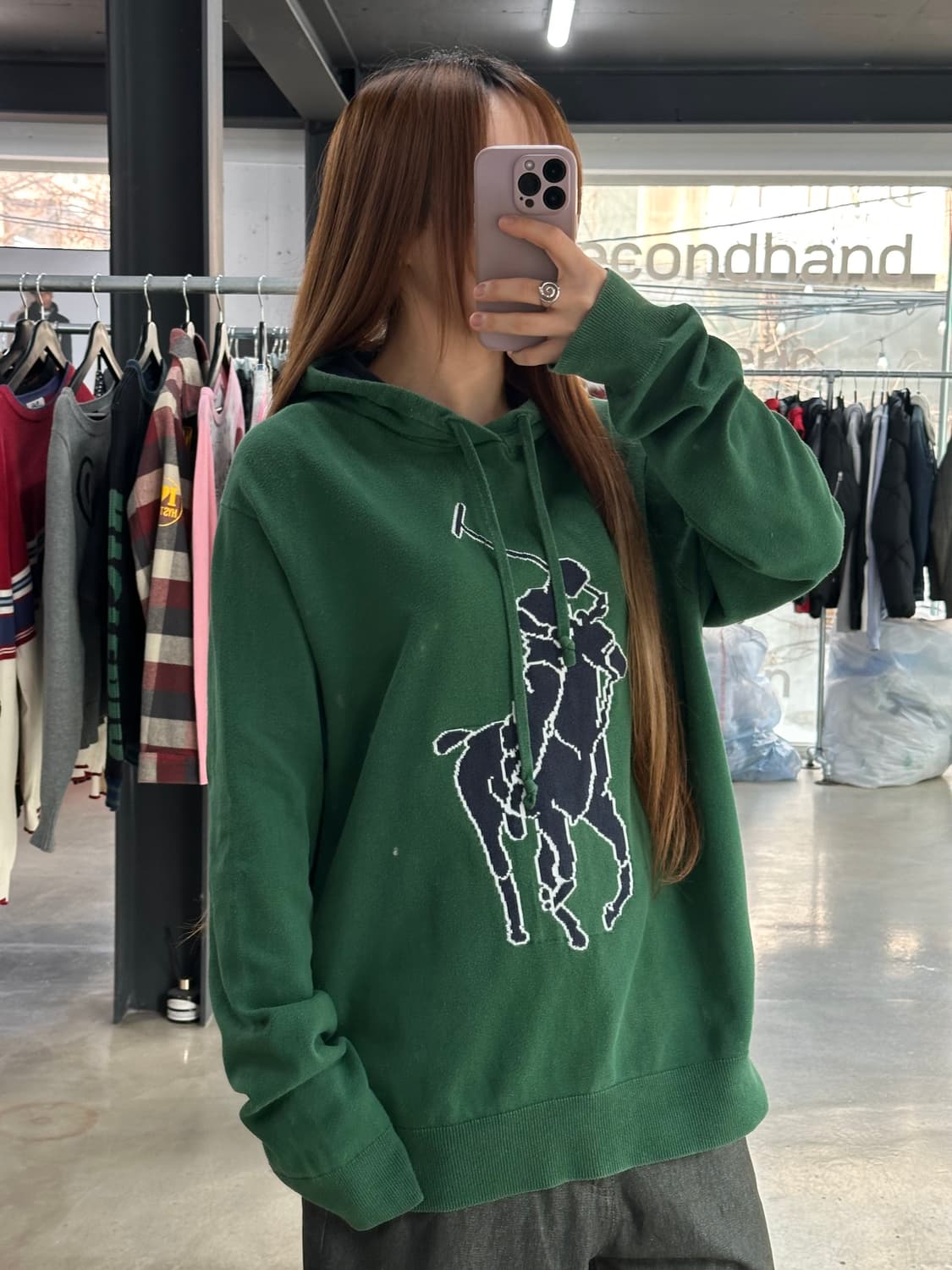 폴로랄프로렌 큐알텍 빅포니 코튼 후드 그린 상품이미지2