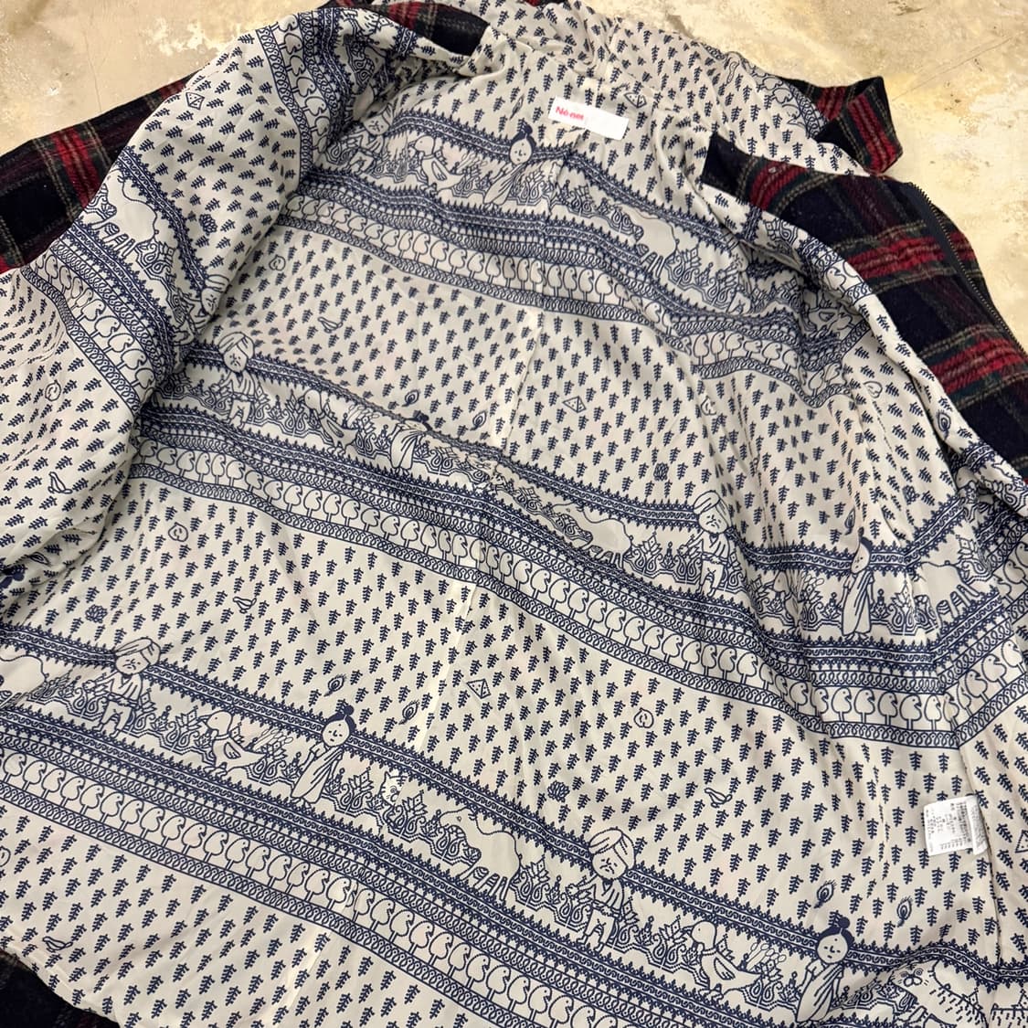 네넷 후드 더플 체크 코트 네이비/레드 상품이미지8