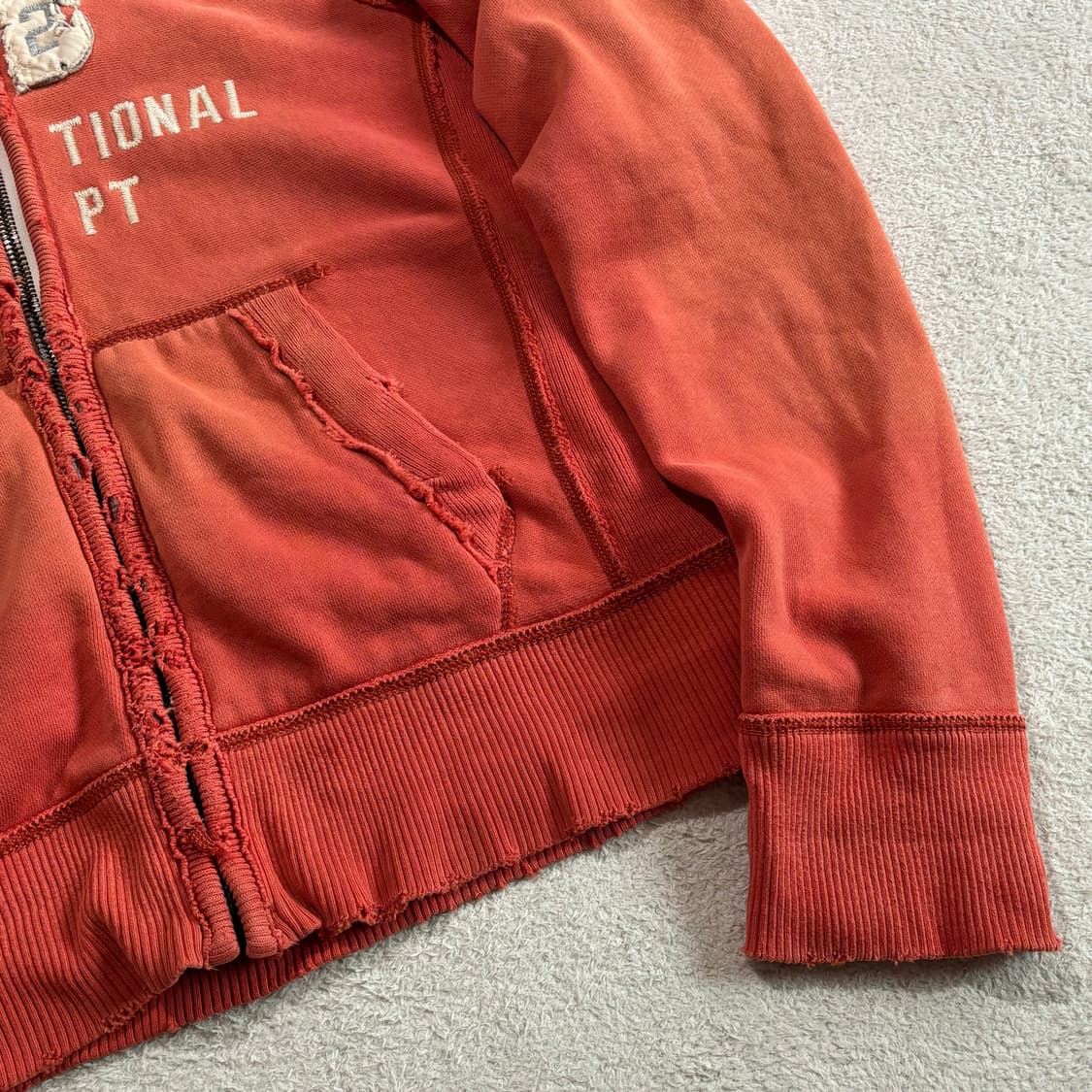 아베크롬비 오렌지 그라데이션 페이드 데미지 헤비 후드집업 상품이미지6