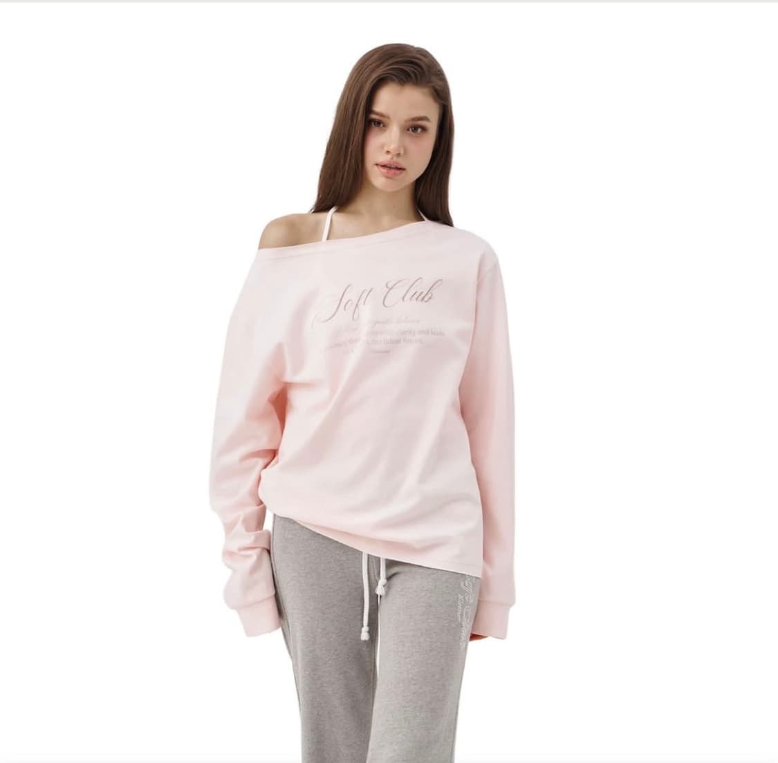 클리시어 소프트 클럽 원숄더 스웻셔츠 핑크 상품이미지1