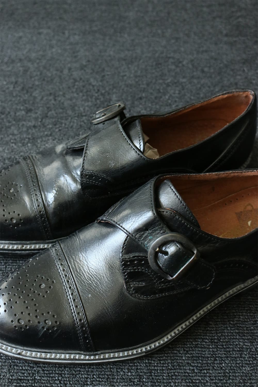 빈티지 이탈리아 블랙 레더 몽크 스트랩 슈즈 상품이미지6