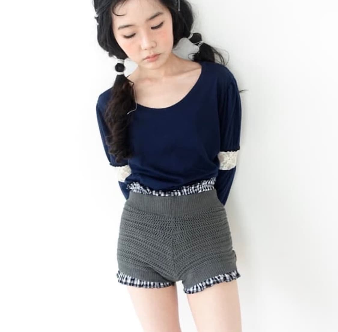 샵페어리 퍼프 레이스 트리밍 탑 티셔츠 살구 상품이미지1