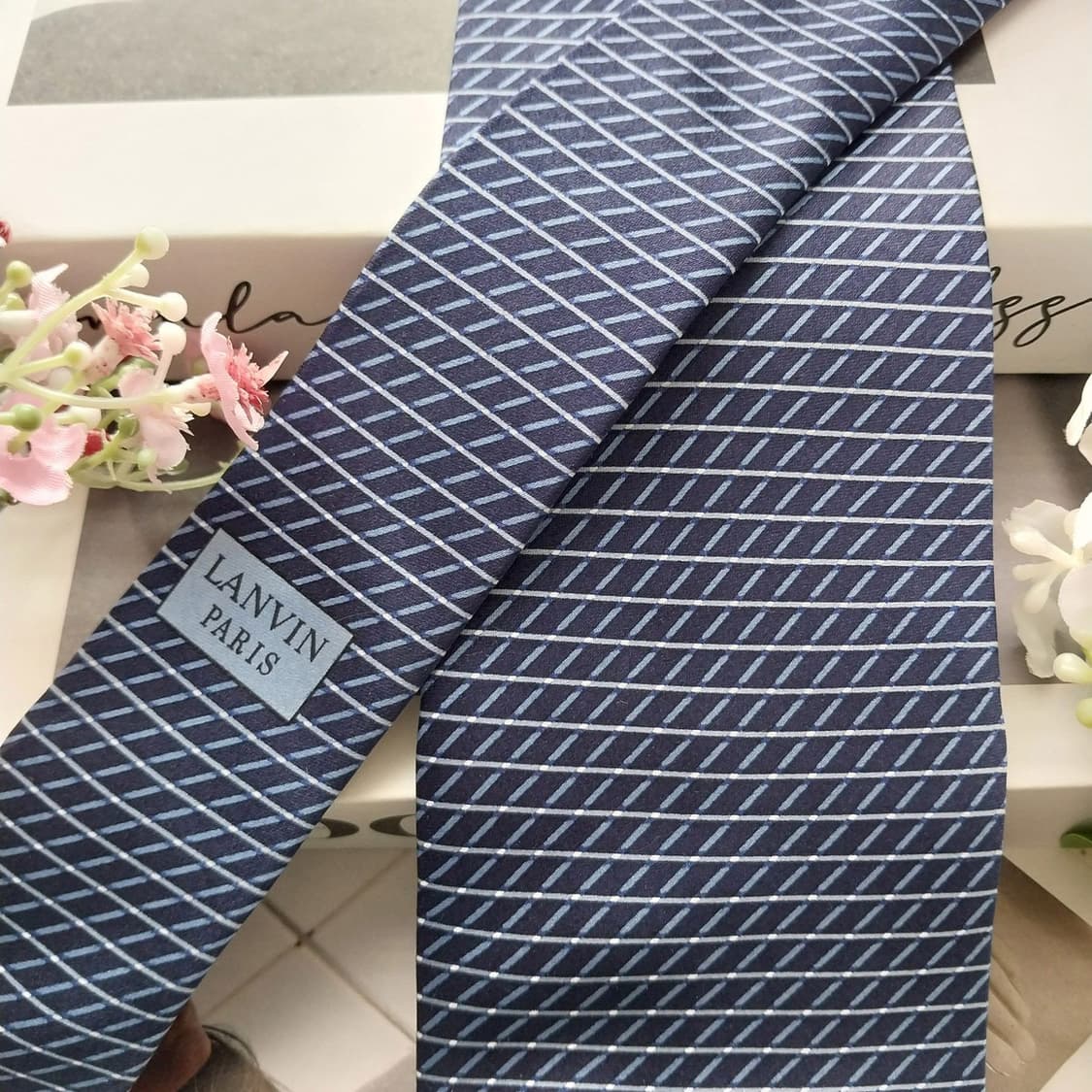 랑방 실크 네이비 스트라이프 넥타이 8.1cm A+등급 K2193 상품이미지4