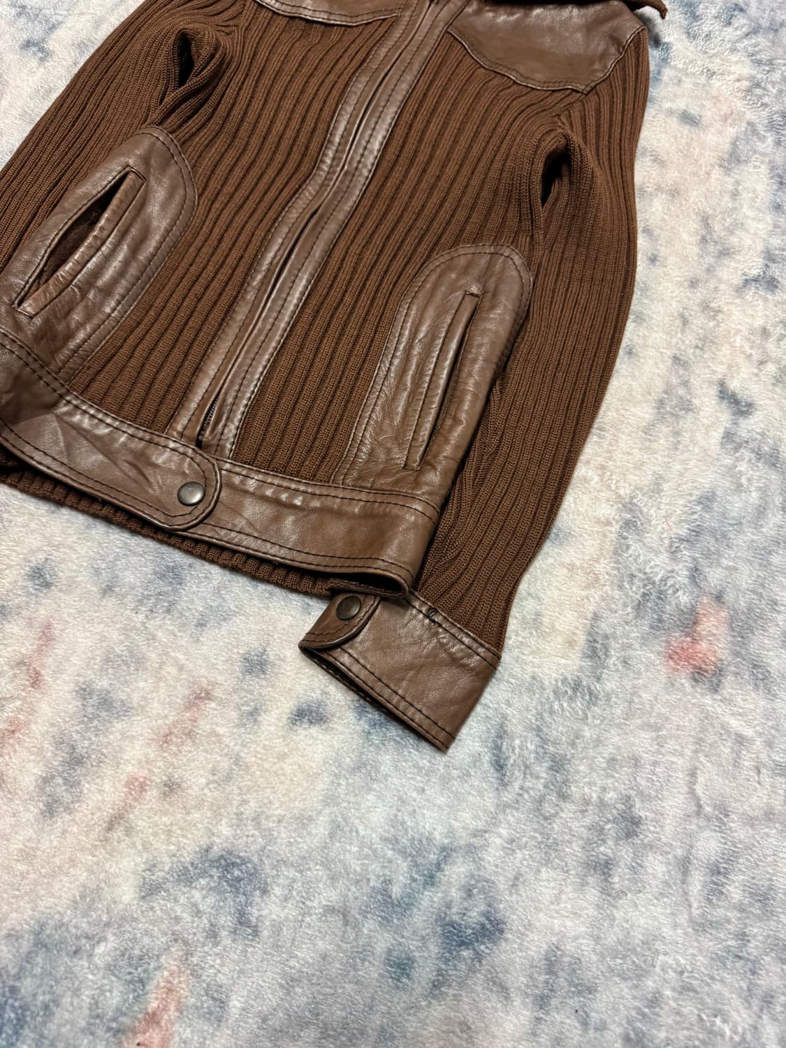 Bally brown leather trimming knit zip up 상품이미지6