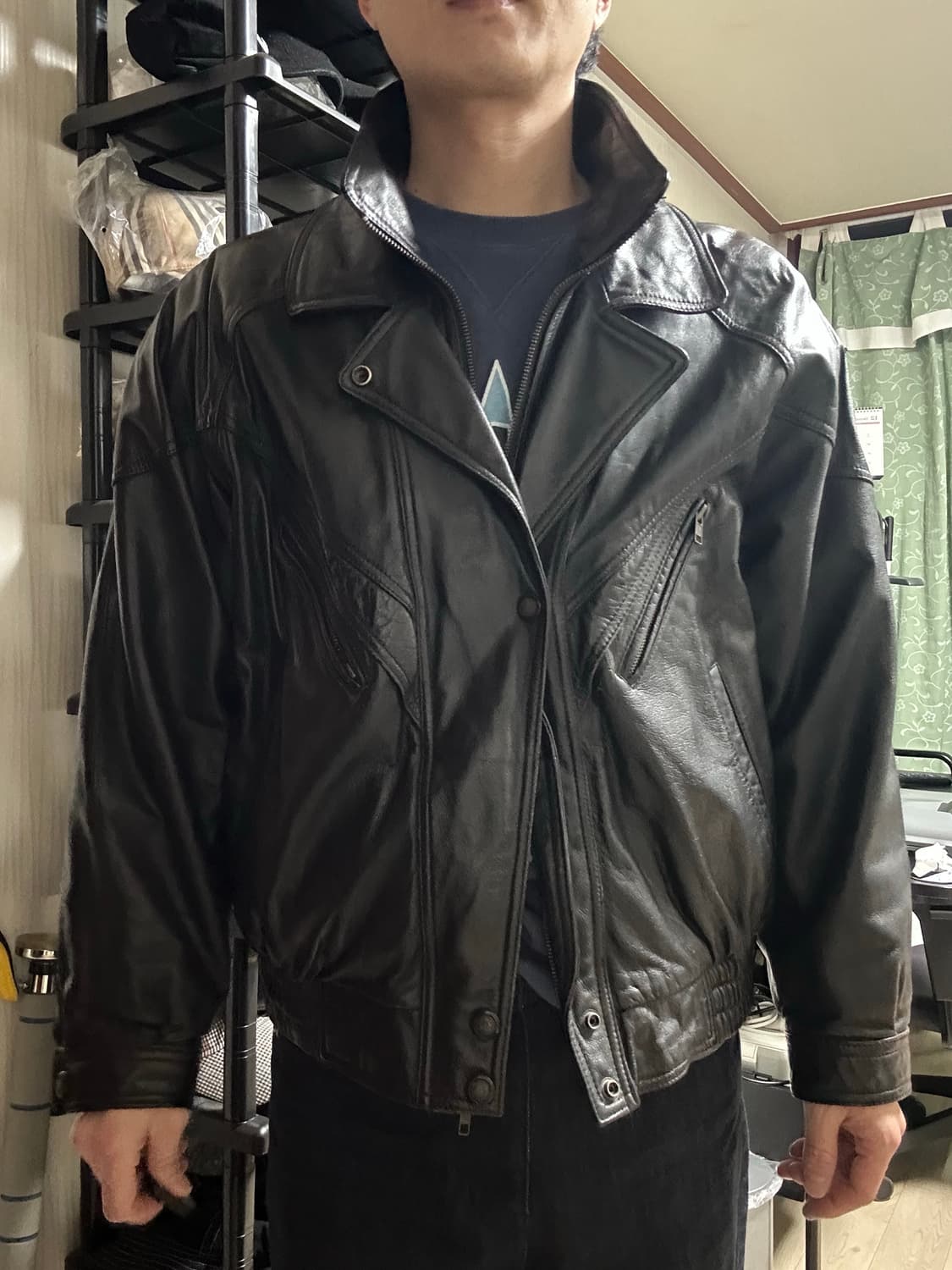 빈티지 소가죽 더블 카라 블루종 블랙 XL 사이즈 상품이미지5