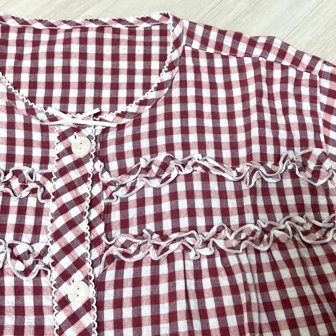 모리걸 일본빈티지 레드체크 블라우스 상품이미지2