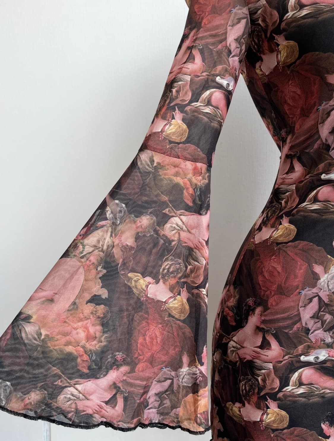 클래식 아트 프린팅 시스루 원피스 상품이미지3