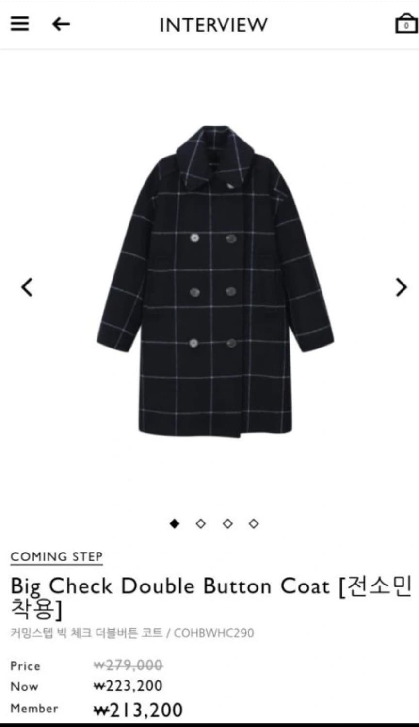 커밍스텝 빅 체크 더블 버튼 코트 상품이미지1
