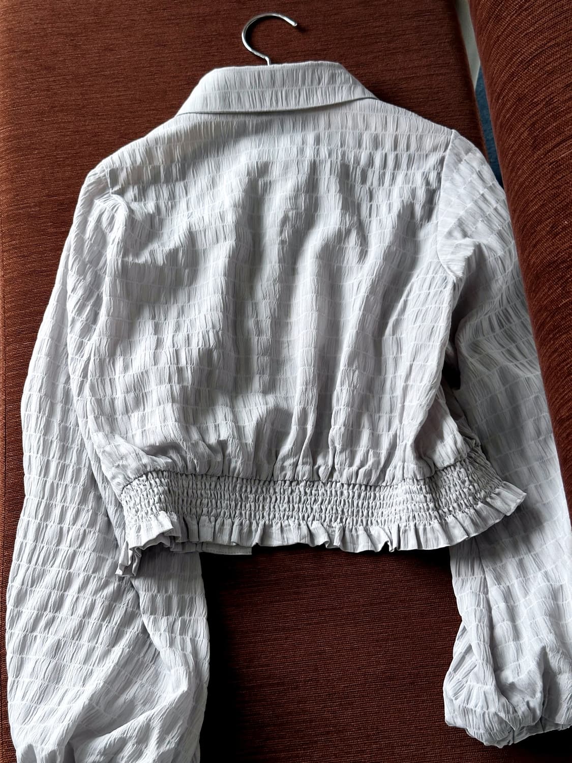 Sheer fabric design shirred blouse shirt 상품이미지4