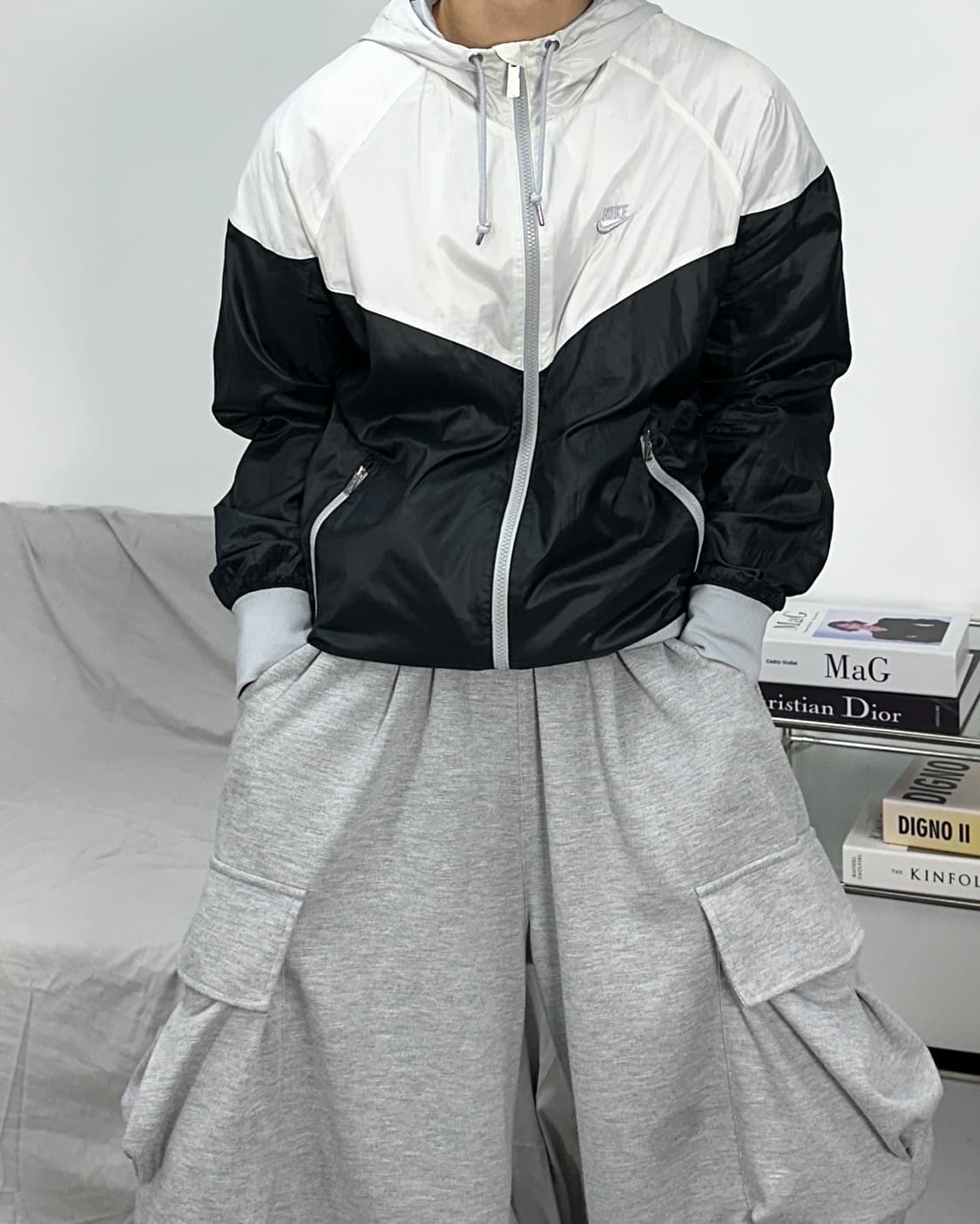 나이키 실버 로고 윈드러너 배색 바람막이 L 상품이미지1