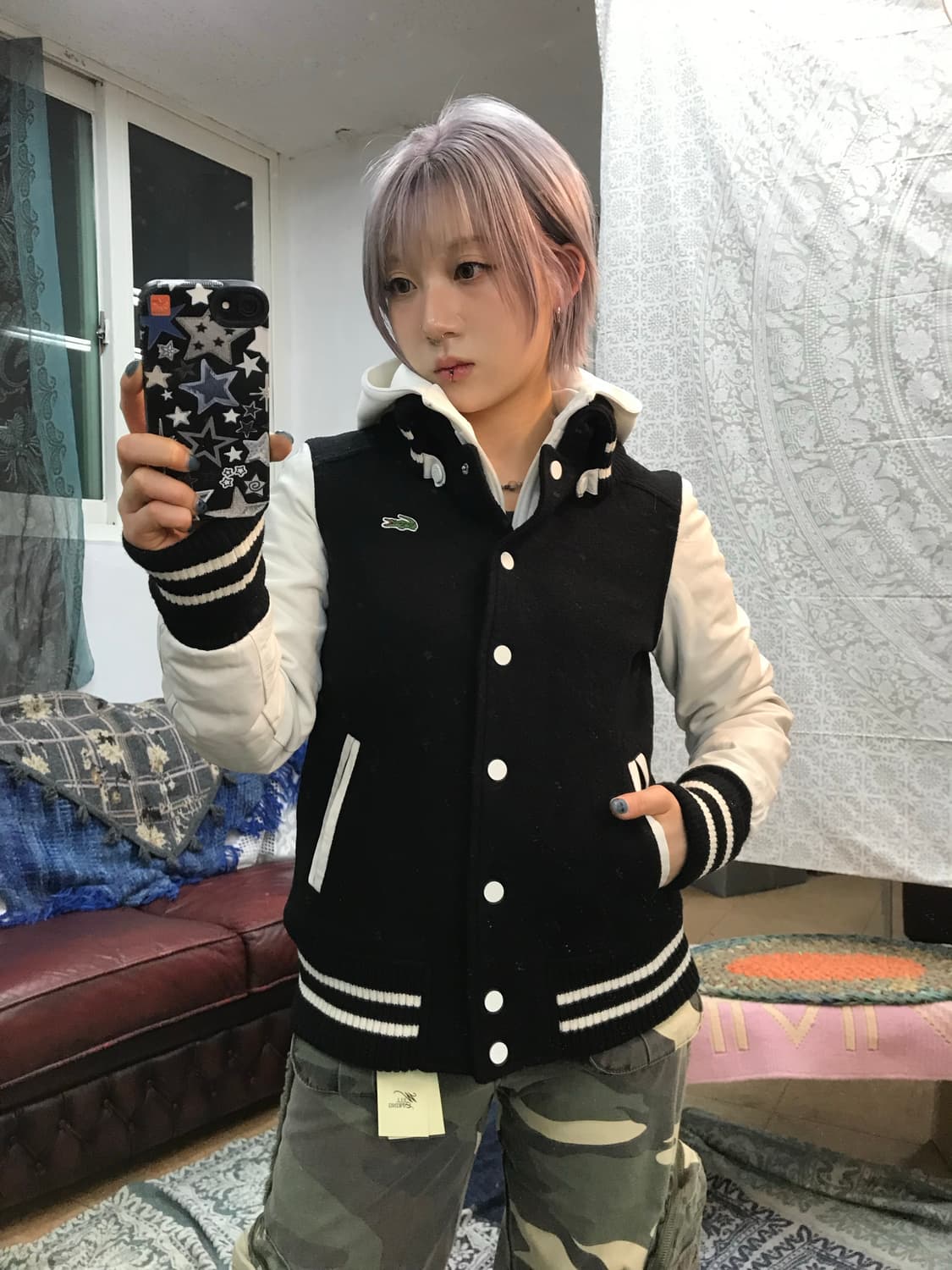 라코스테 여성 자수 블루종 바시티자켓 상품이미지1