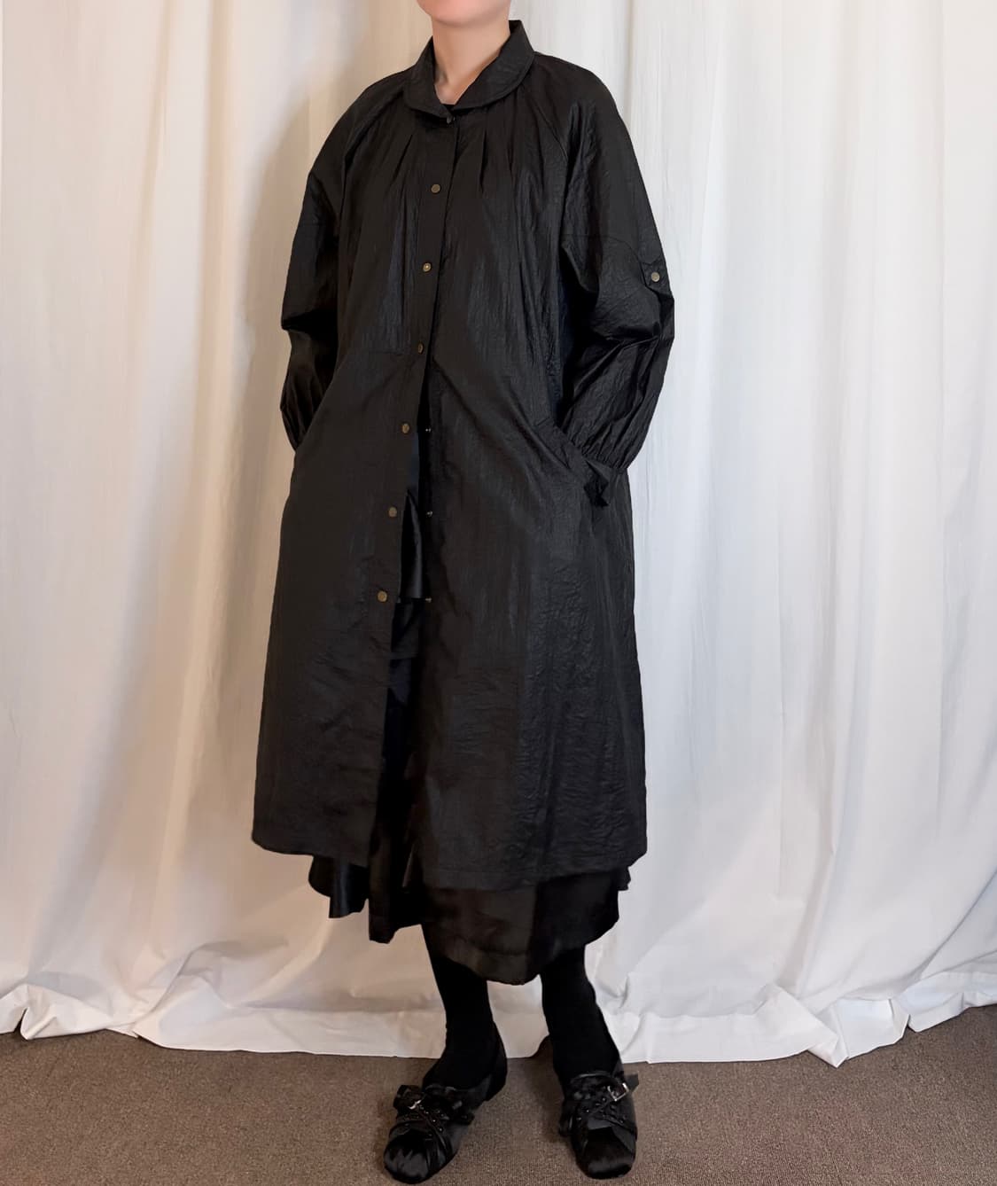 Nylon Raglan Long Coat - Black 상품이미지3