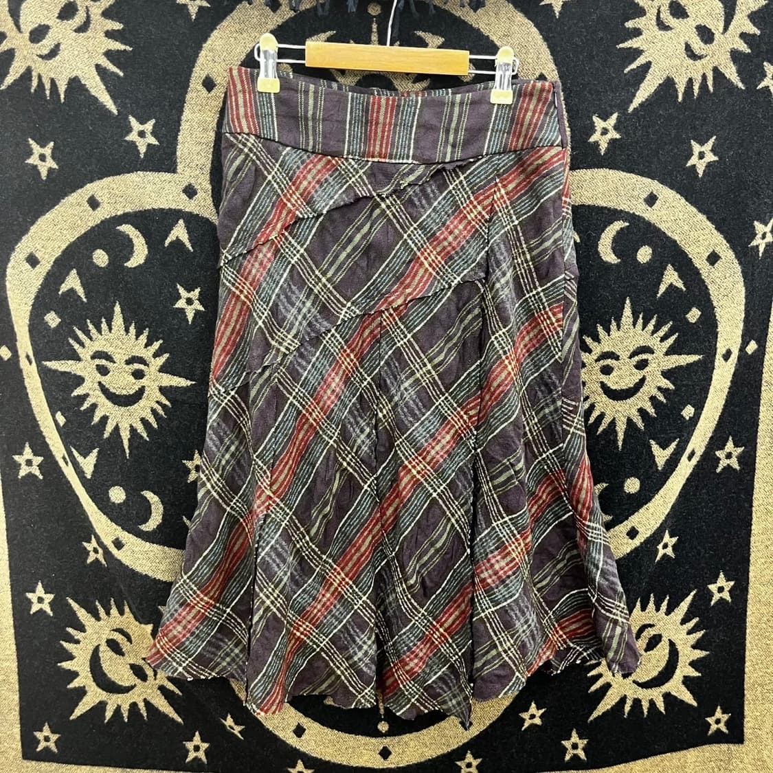 빈티지 컨트리 보헤미안 레트로 체크 언발 미디스커트 K0069 상품이미지3