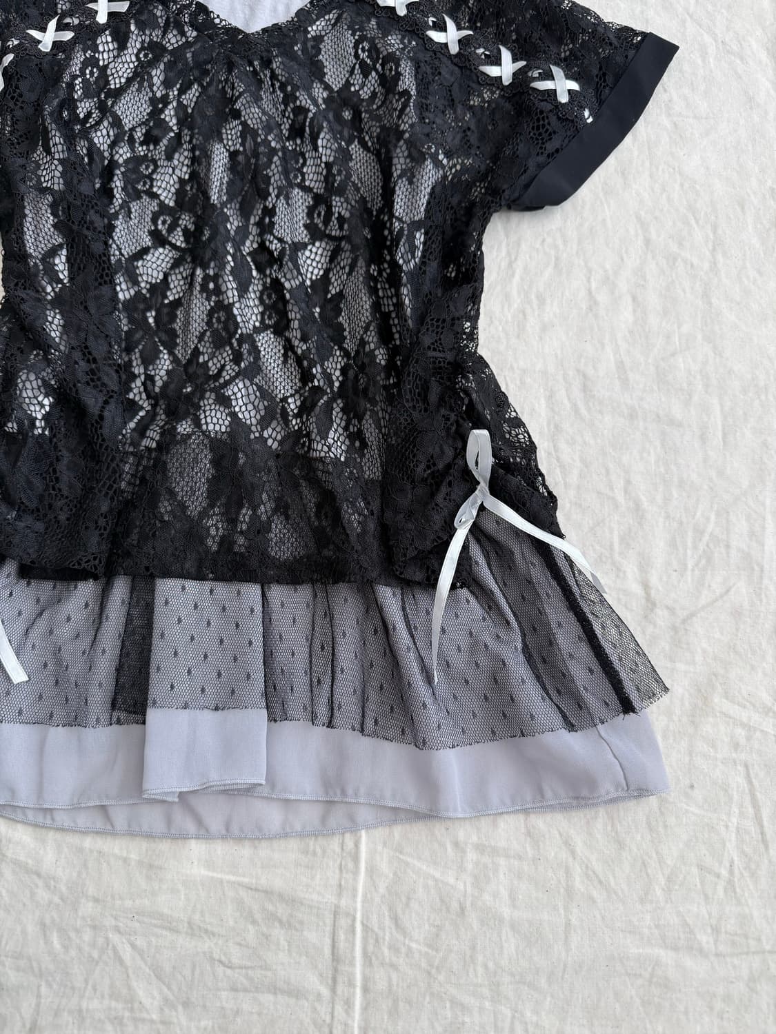 엑시즈팜 러블리 니혼진 레이스 반팔 블라우스 탑 상품이미지3