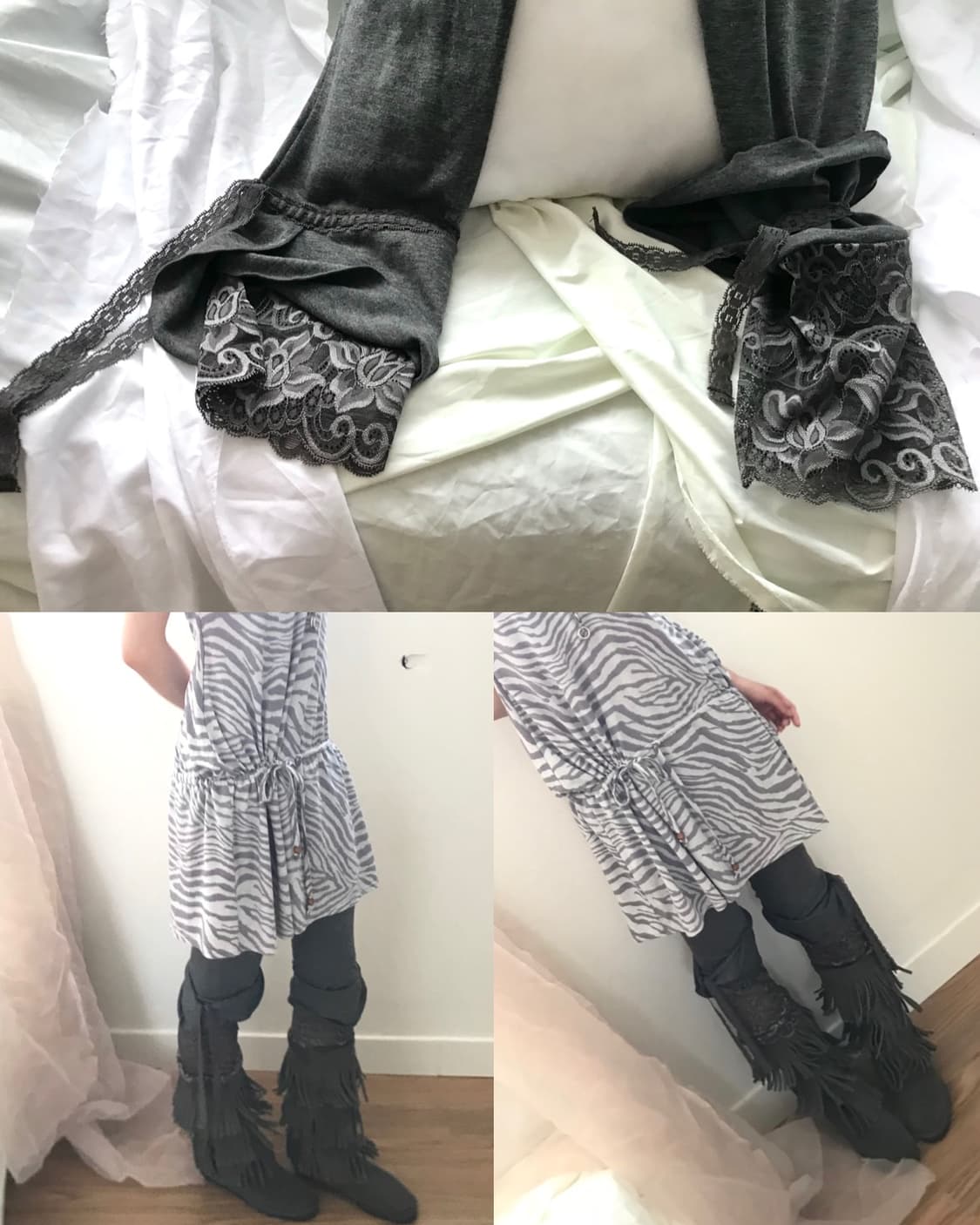 Charcoal tulip lace layered leggings 상품이미지1