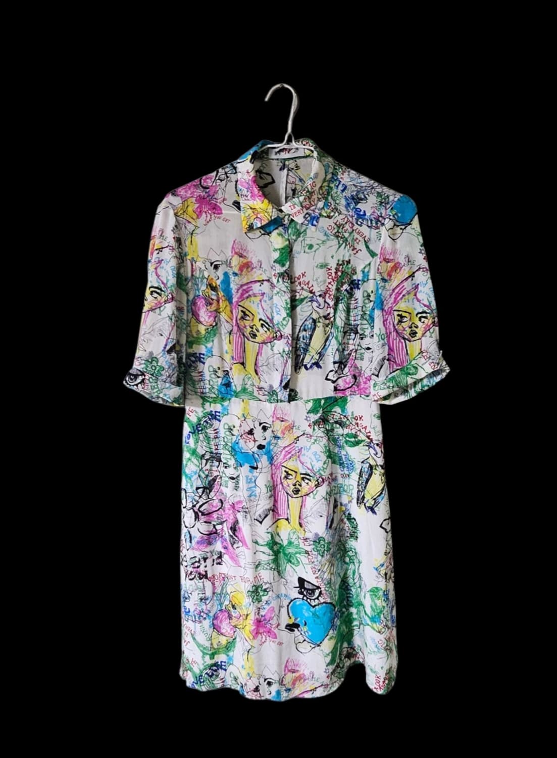 유니크 페이스 패턴 셔츠형 벨티드 미디원피스 55 상품이미지2