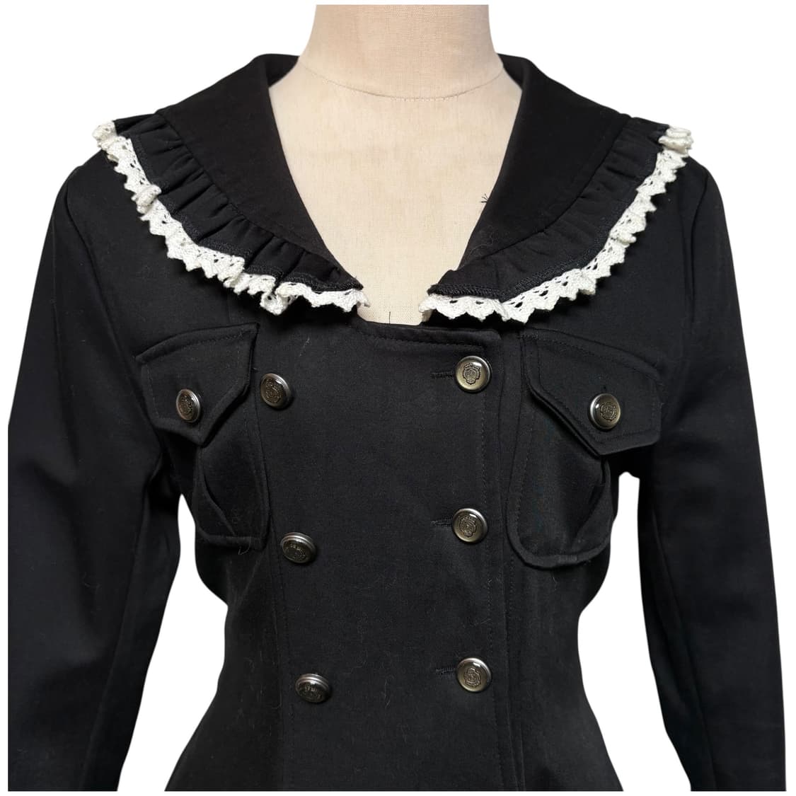 3659 블랙 레이스 빅카라 누빔 코트 자켓원피스 상품이미지2