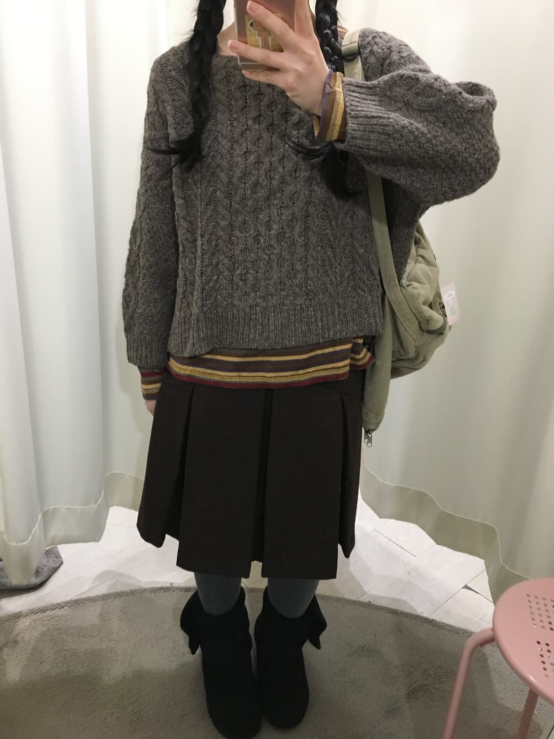 다크 브라운 울 플리츠 스커트 상품이미지3