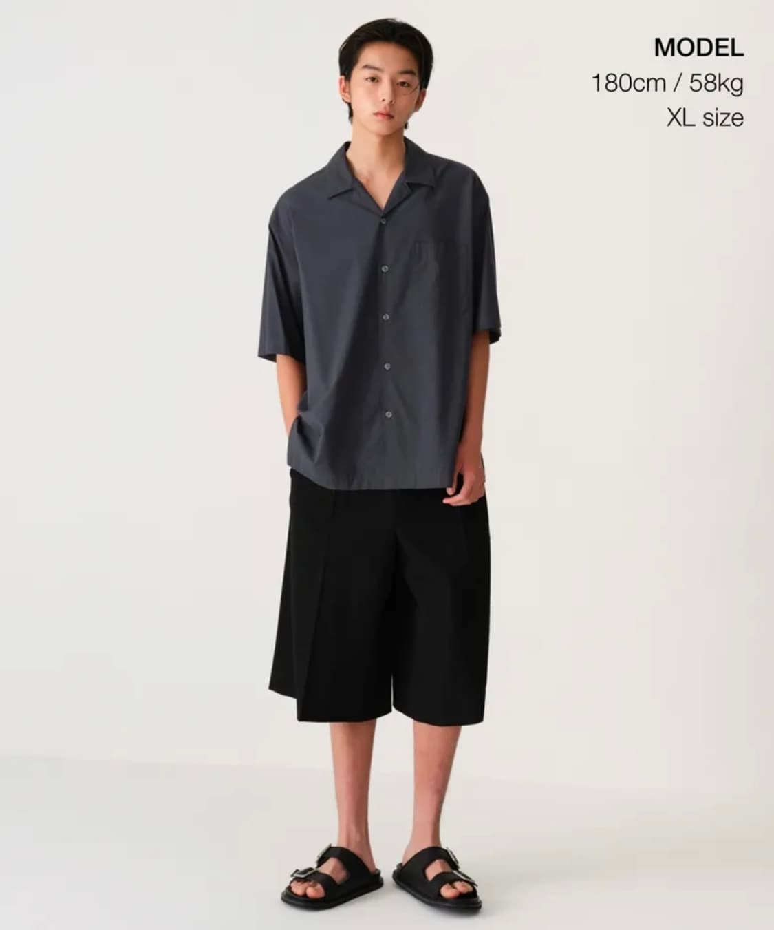 새제품급) 무탠다드 릴렉스드 CR 오픈 칼라 반소매 셔츠 아이언 그레이 상품이미지2