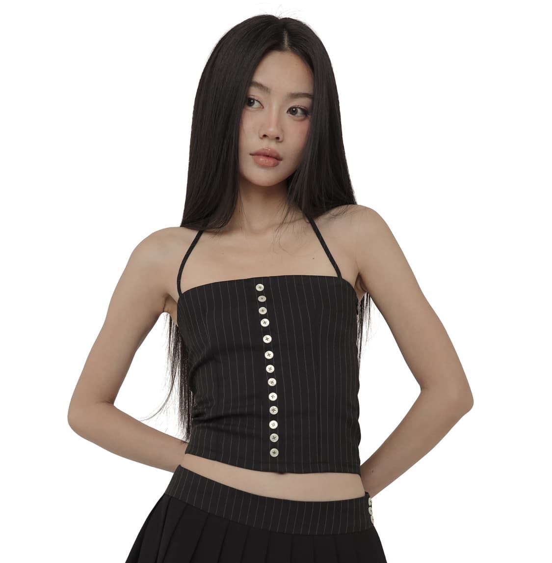 클리시어 제니 스트라이프 버튼 탑 상품이미지1