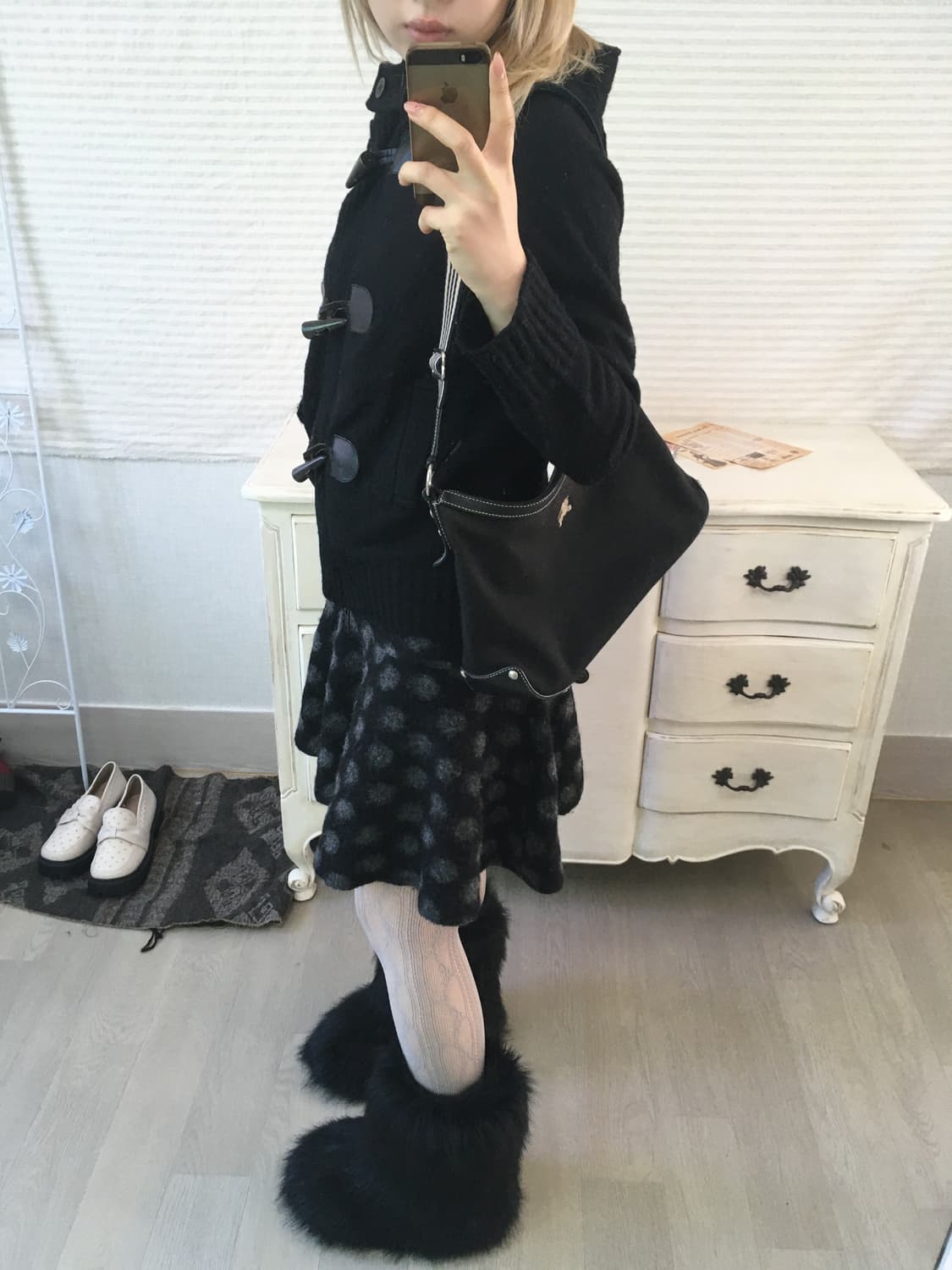 jpn vintage black charcoal dot wool sk 상품이미지6