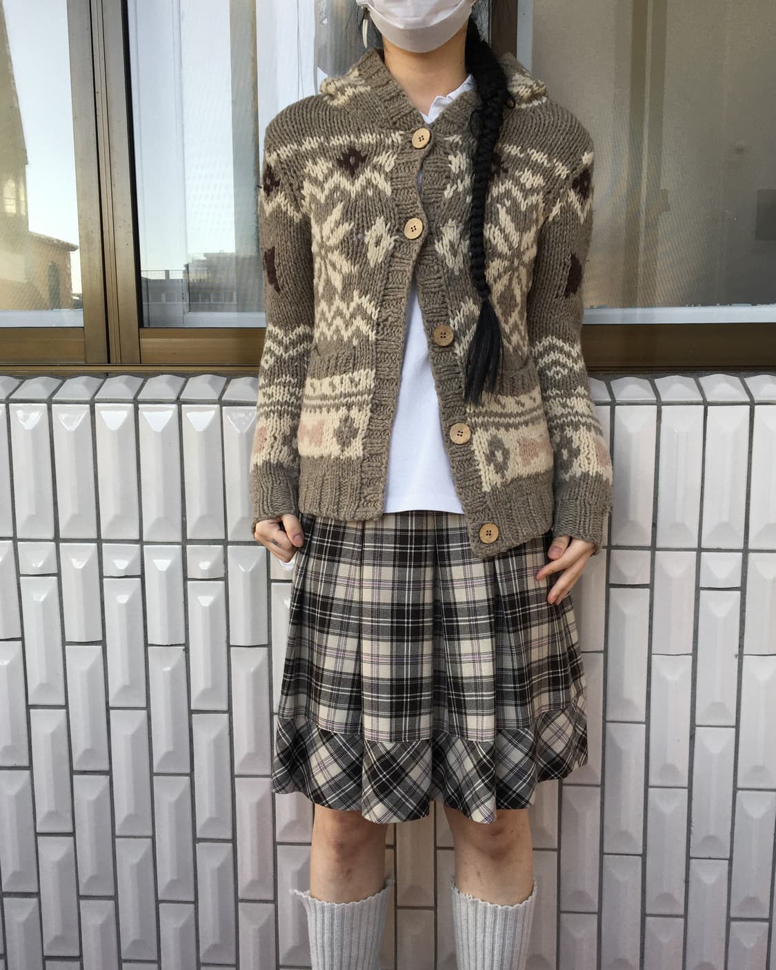 Nordic pattern hood knit cardigan 상품이미지7
