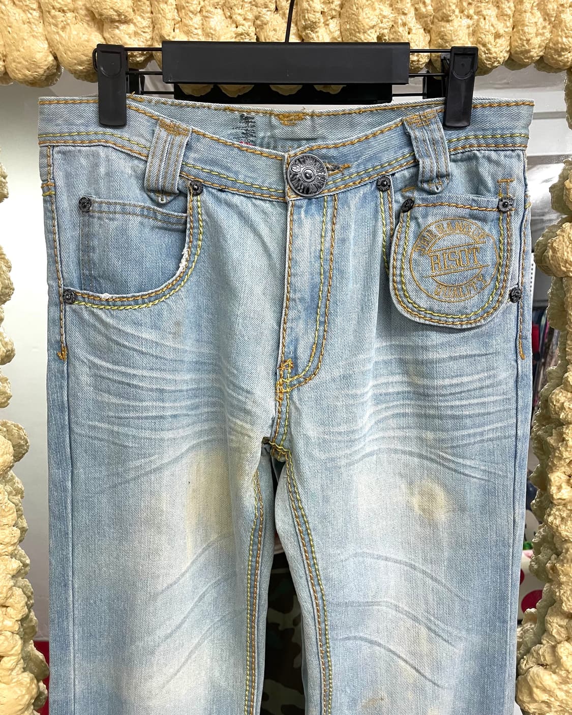 Gold stitch light blue denim pants  상품이미지5