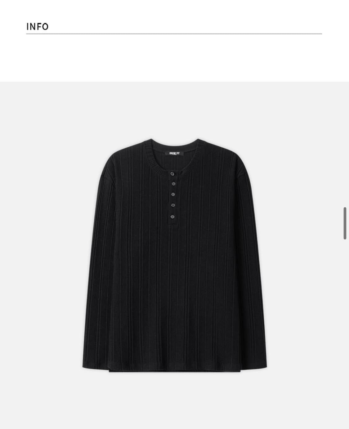 (XL) 드로우핏 리브드 헨리넥 티셔츠 [BLACK] 판매 상품이미지7