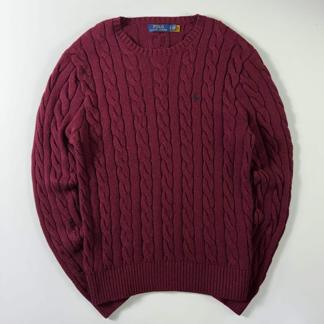 Polo  폴로 랄프로렌 신형 자수 코튼 버건디 꽈배기 니트  상품이미지1