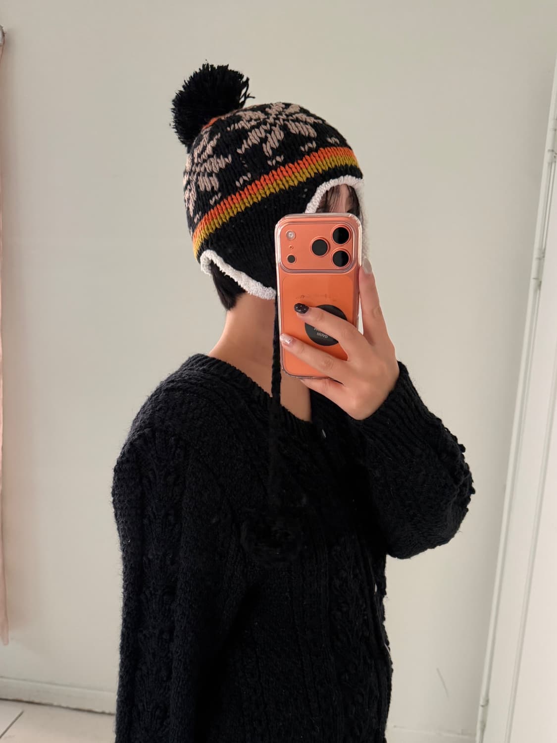 일본빈티지 노르딕 이어플랩 폼폼 비니 상품이미지3