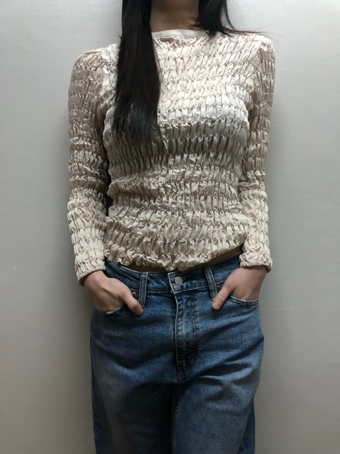 빈티지 아이보리 볼륨 텍스처 탑 상품이미지2