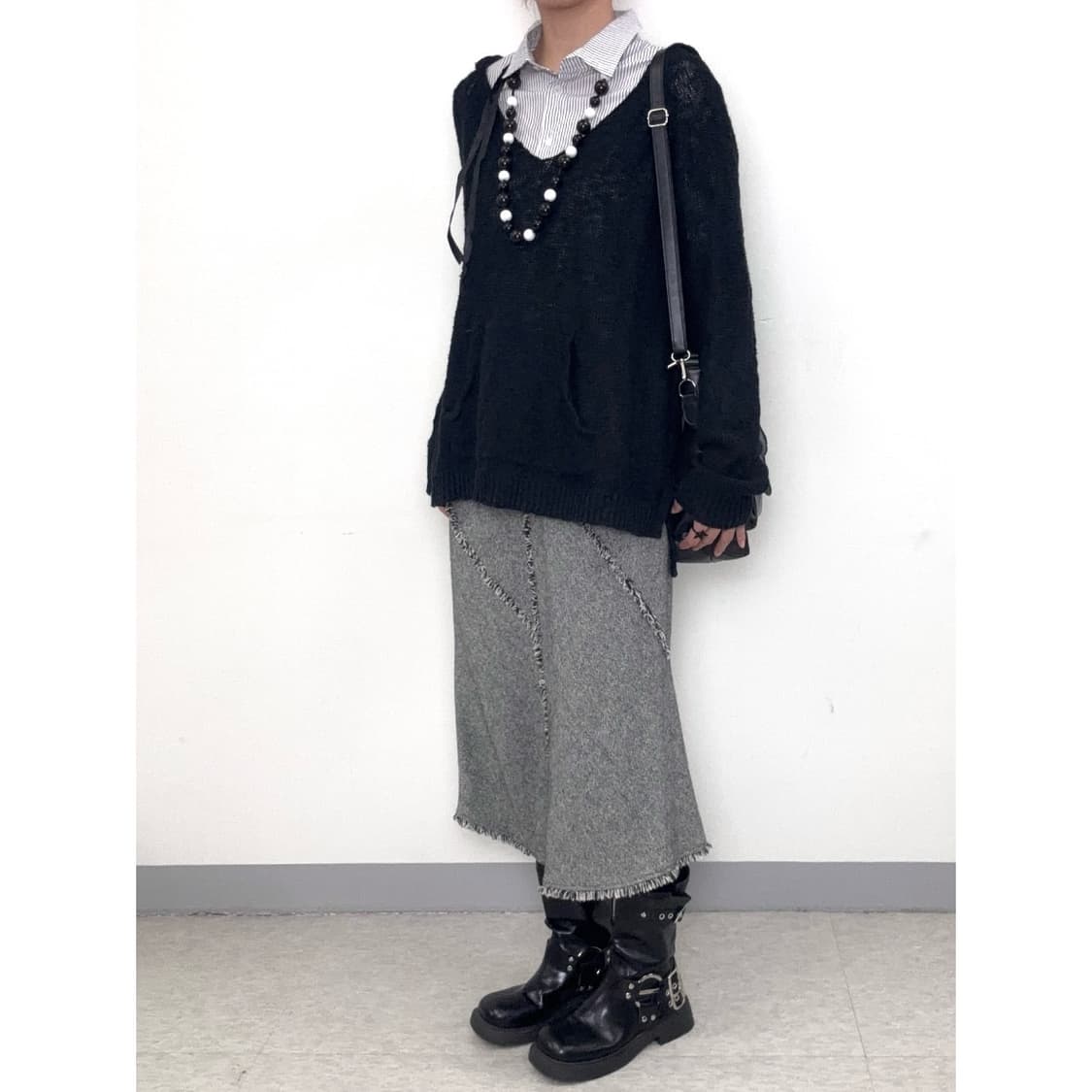 빈티지 블랙 니트 후드티 상품이미지3