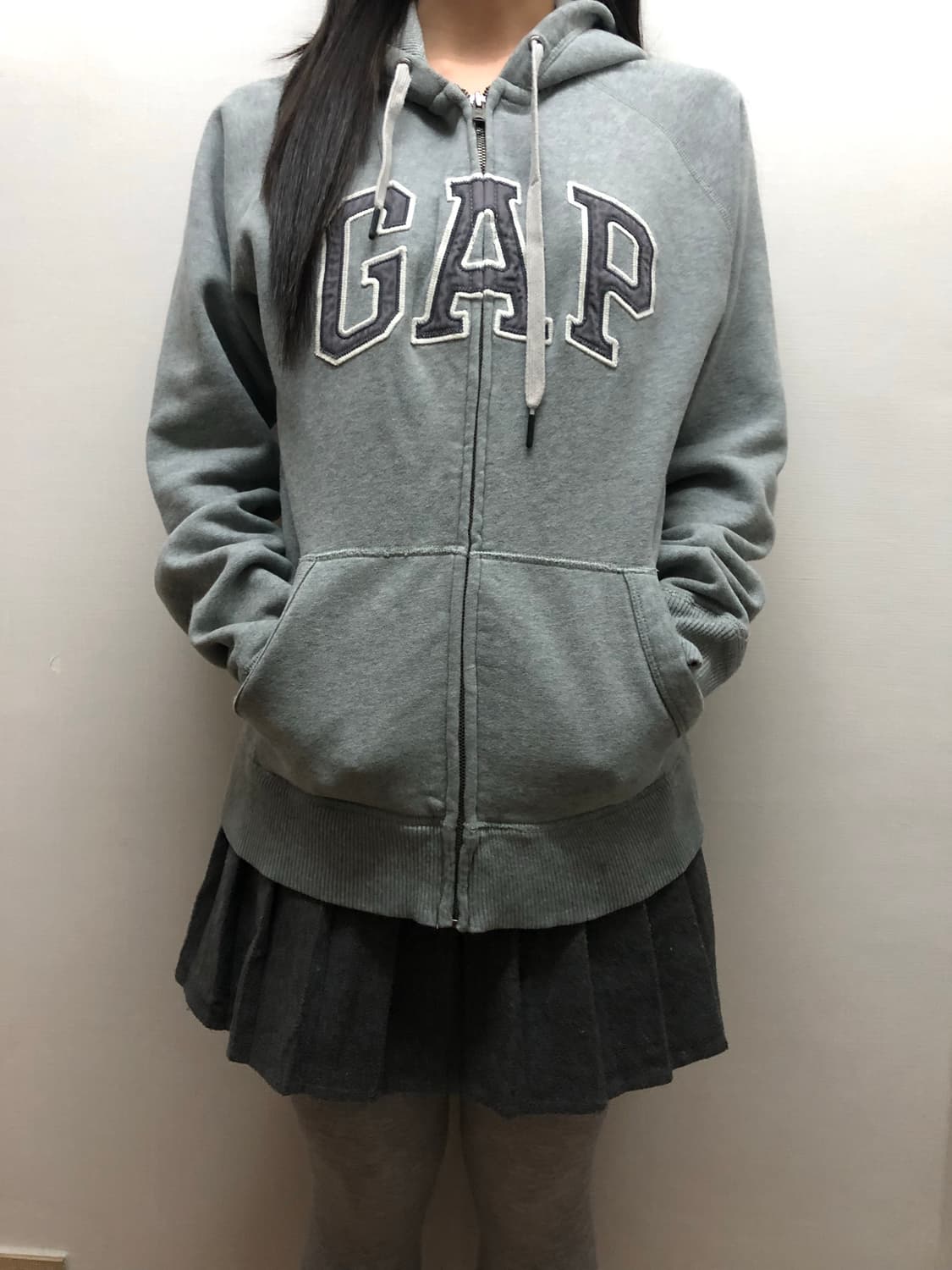 빈티지 갭 그레이 데님 패치 후드집업 상품이미지3