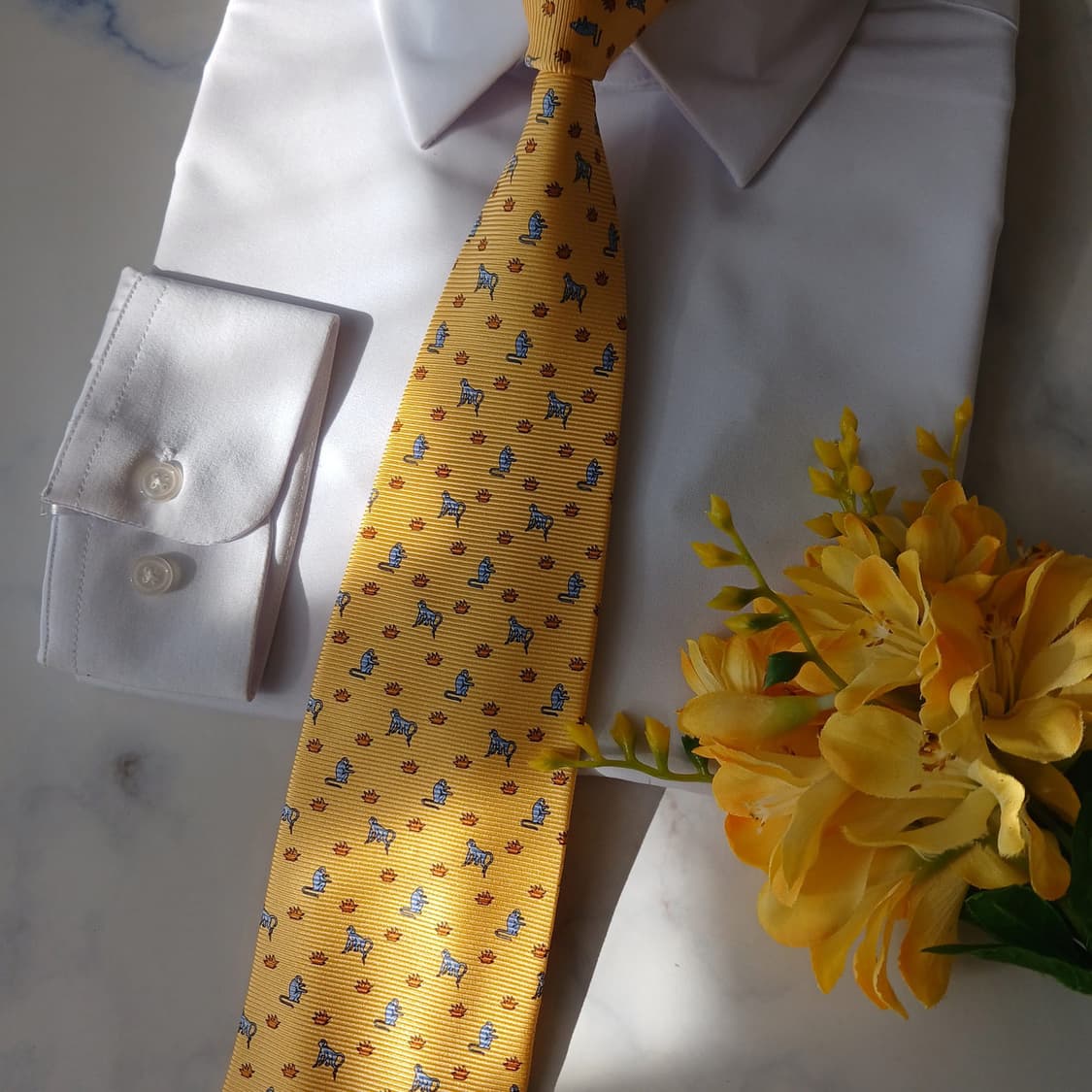 제냐 실크 옐로우 원숭이 모티브 넥타이 9.6cm A등급 A19678 상품이미지5