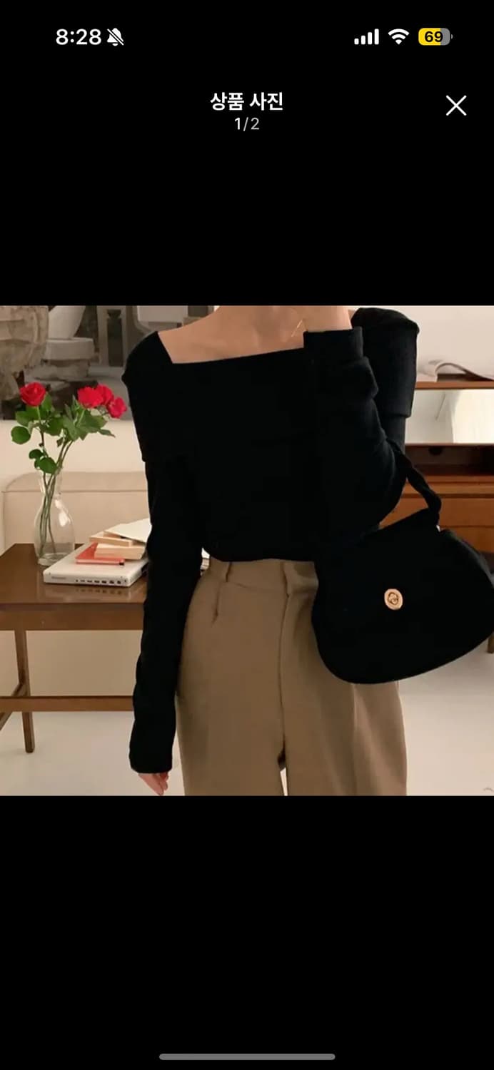 오프숄더 슬림 티 블랙 상품이미지1