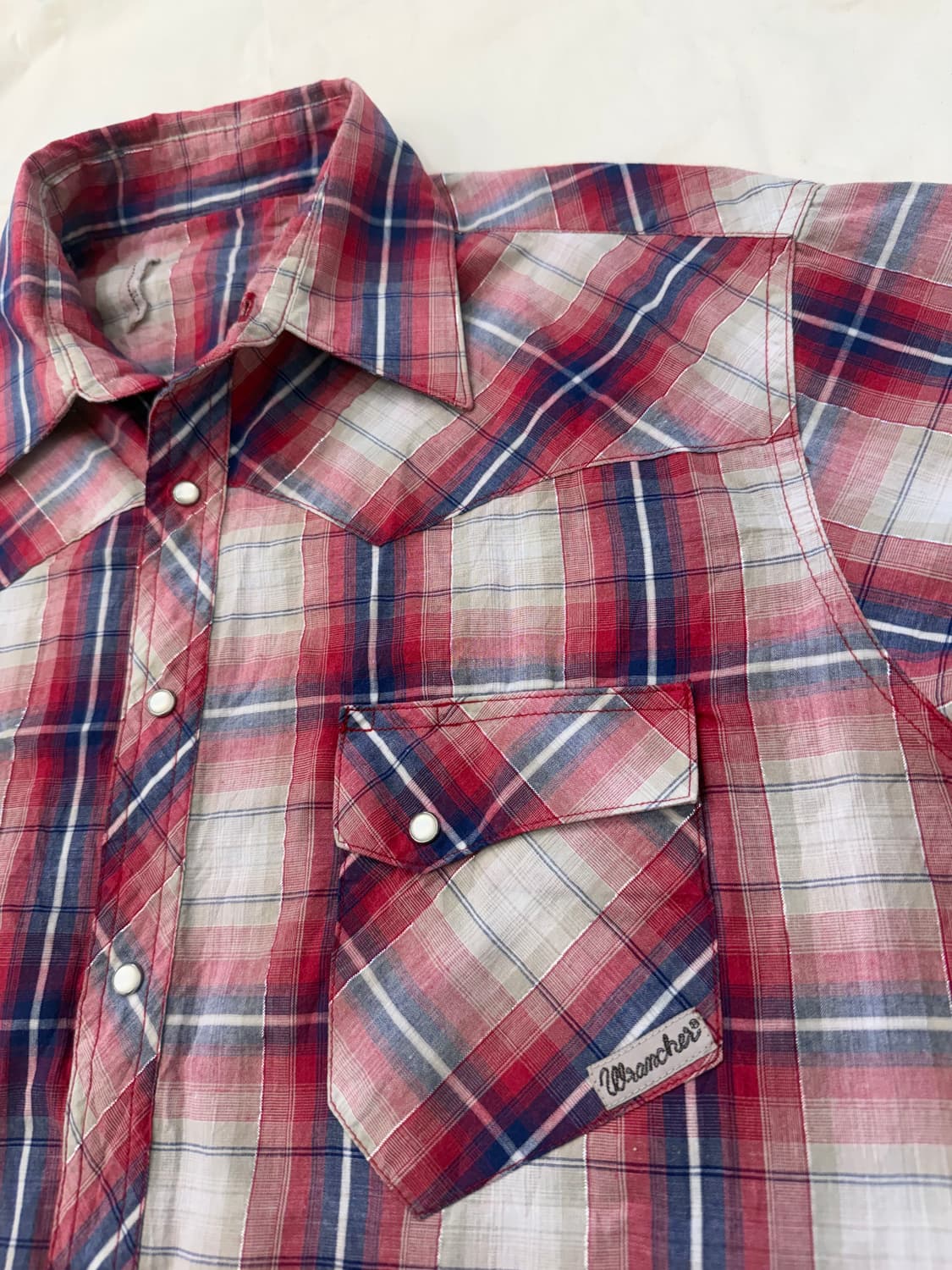 빈티지 웨스턴 셔츠 레드 블루 체크 반팔 상품이미지3