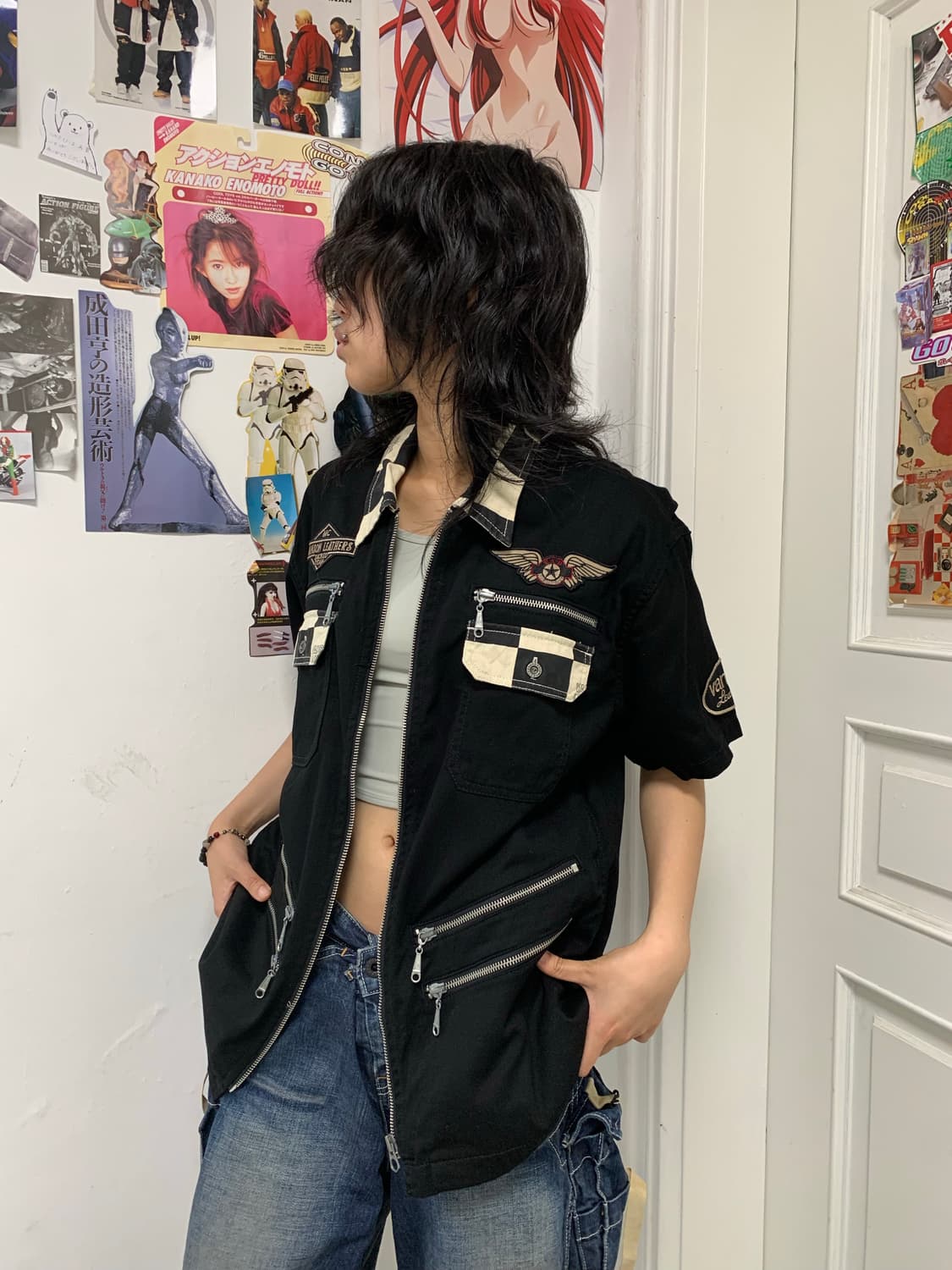 밴슨 레더 지퍼 디테일 셔츠자켓 상품이미지1