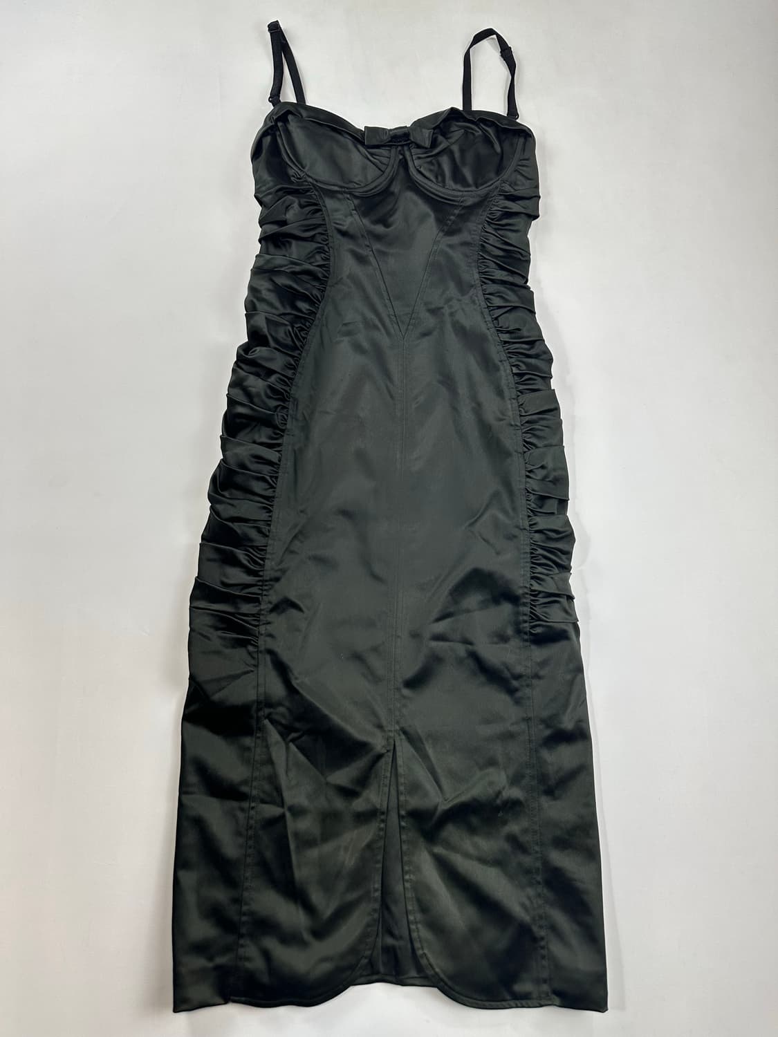 돌체앤가바나 블랙 새틴 셔링 미디 원피스 상품이미지2