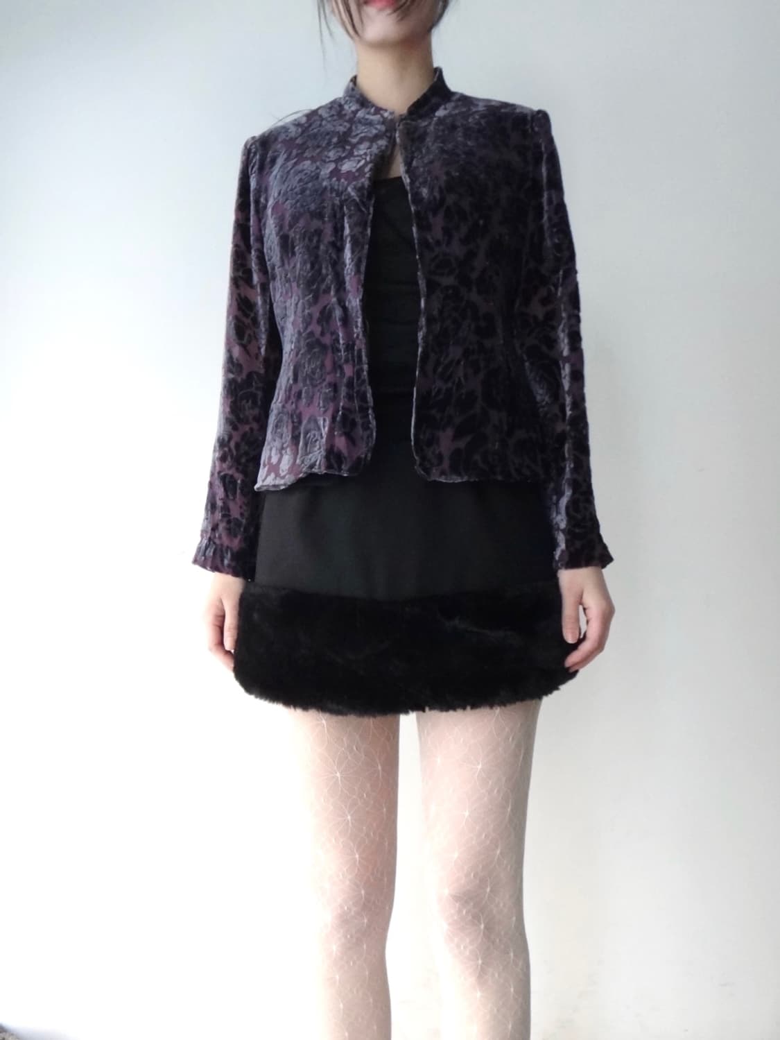 Flower velvet open cardigan / purple 상품이미지7