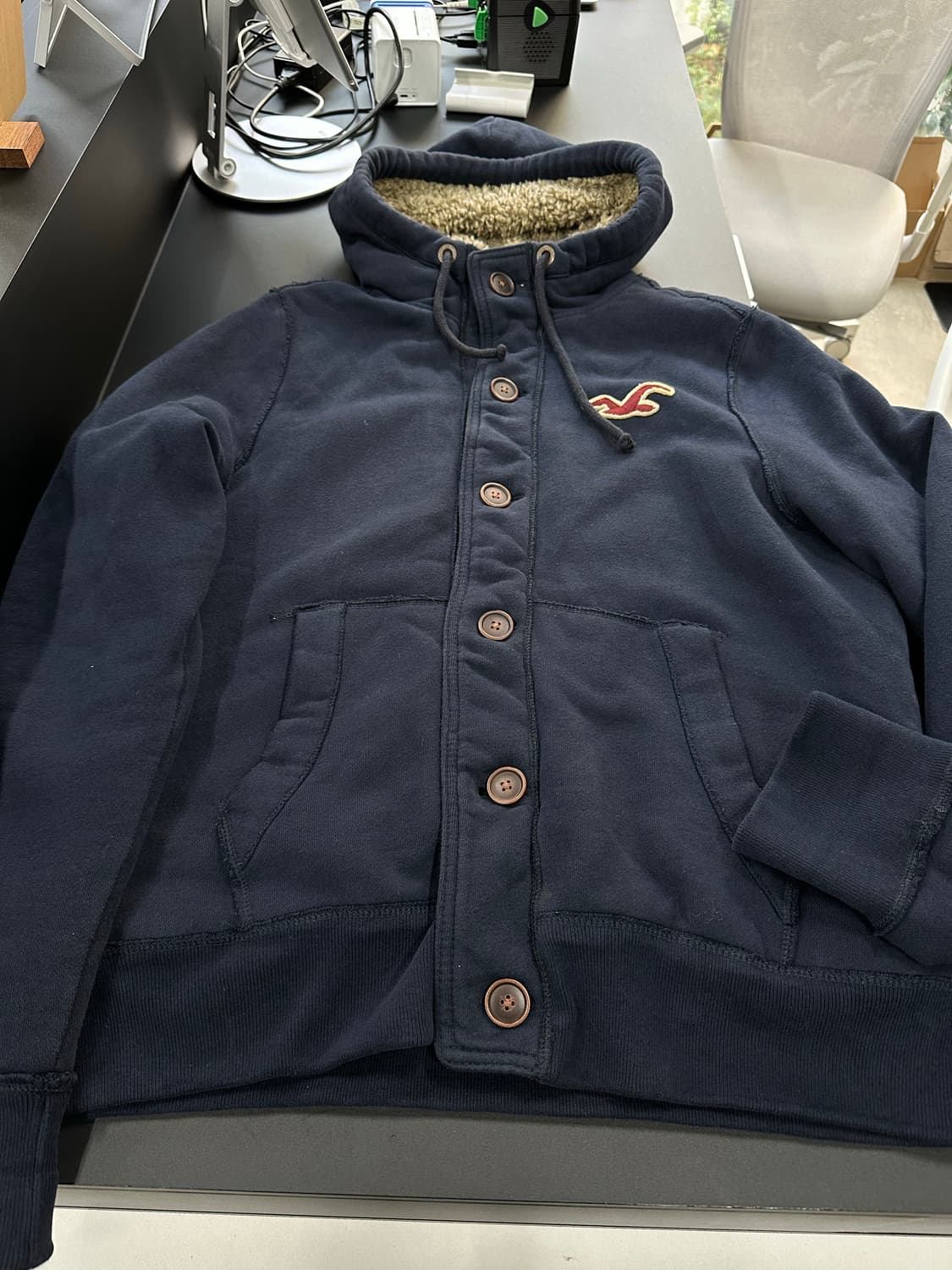 홀리스터 양털 버튼 후드점퍼 네이비 상품이미지6