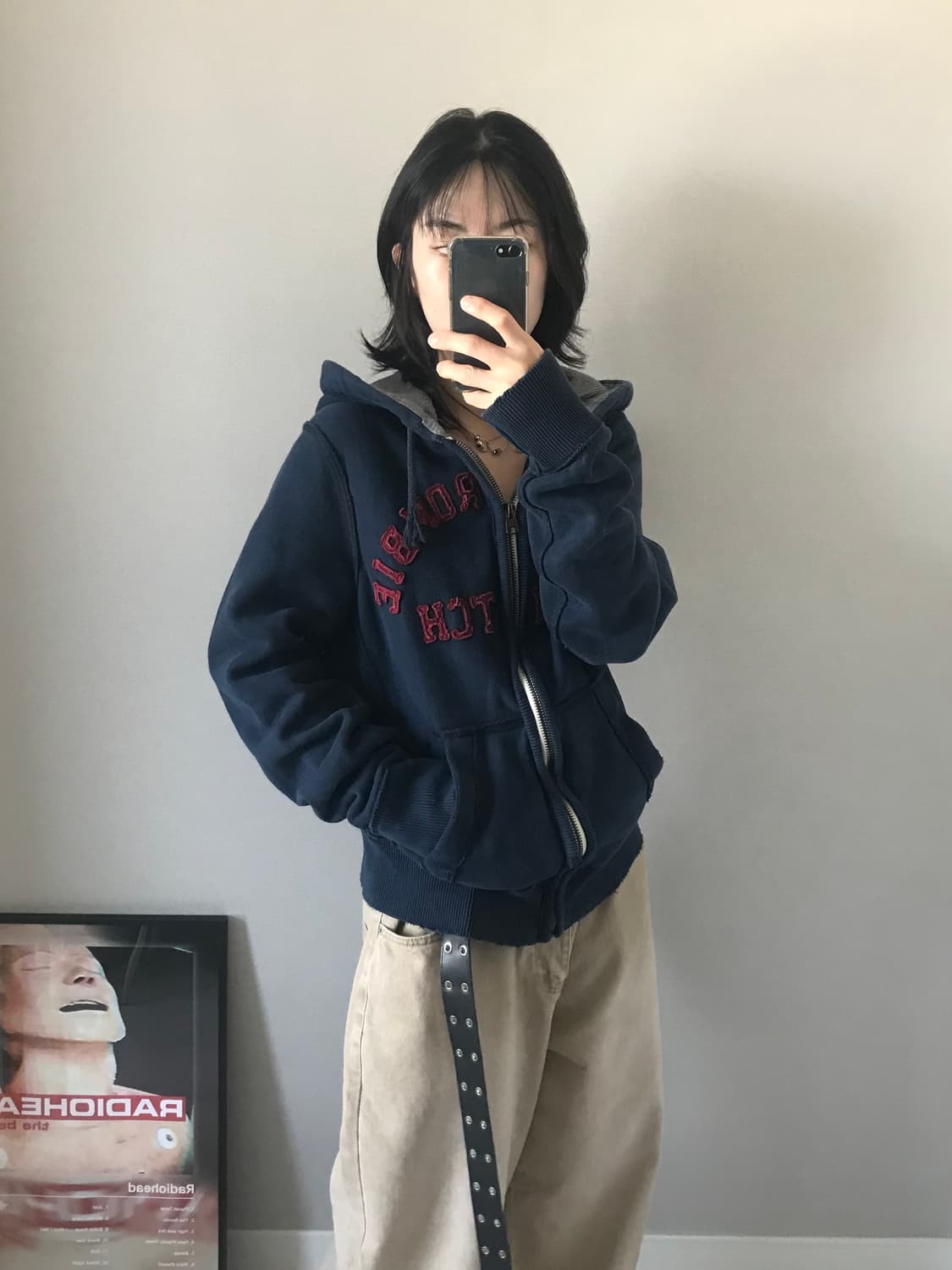 아베크롬비 자수 로고 네이비 후드집업 상품이미지2