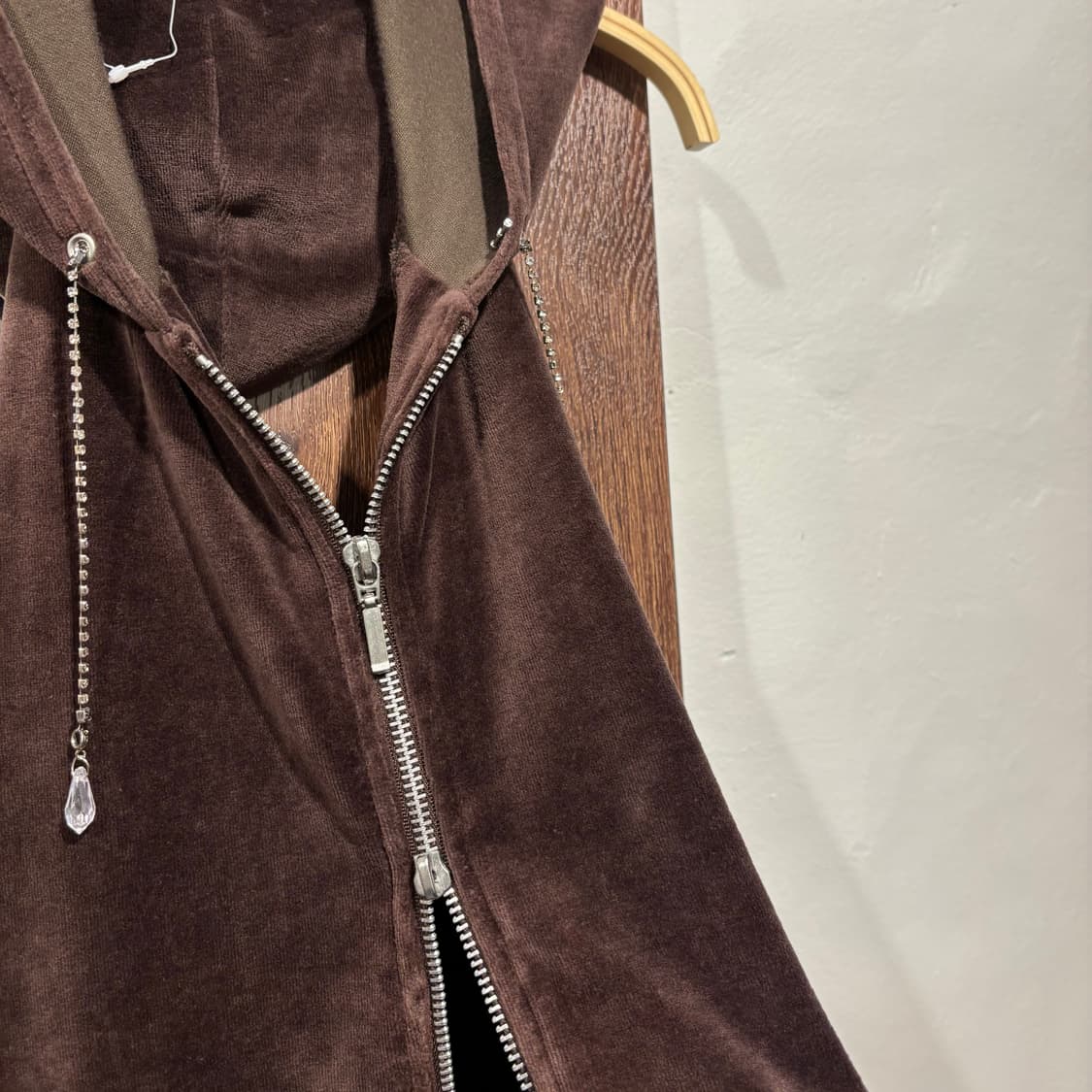 일본 빈티지 브라운 벨벳 홀터넥 슬리브리스 백리스 후드집업 갸루 y2k 상품이미지8