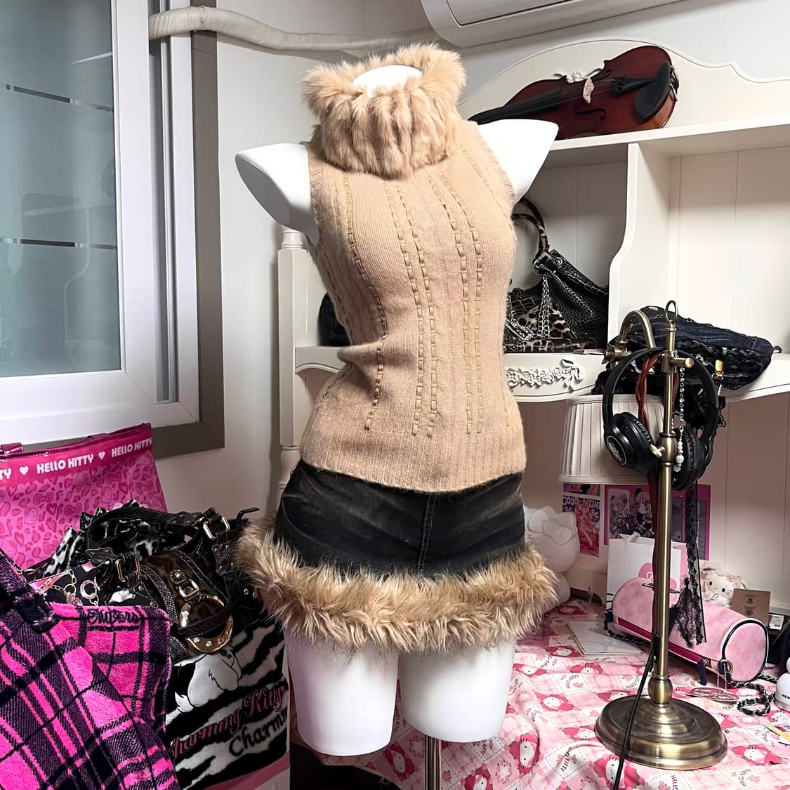 MA*RS마즈 베이지 퍼 니트 탑 오네갸루 y2k대장 핀터109d.i.a 상품이미지2