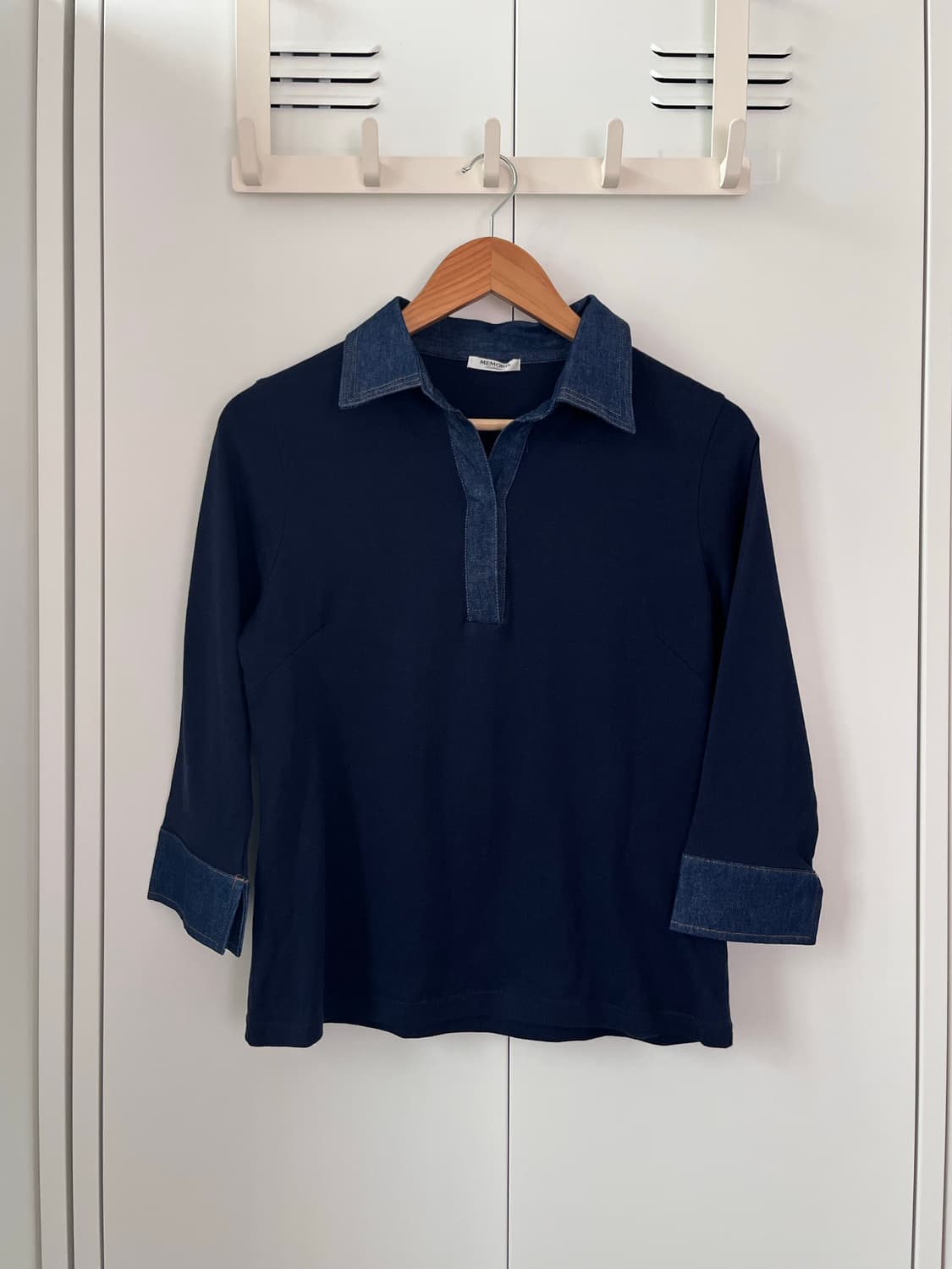 Memory 데님 셔츠 레이어드 카라 티셔츠 상품이미지3
