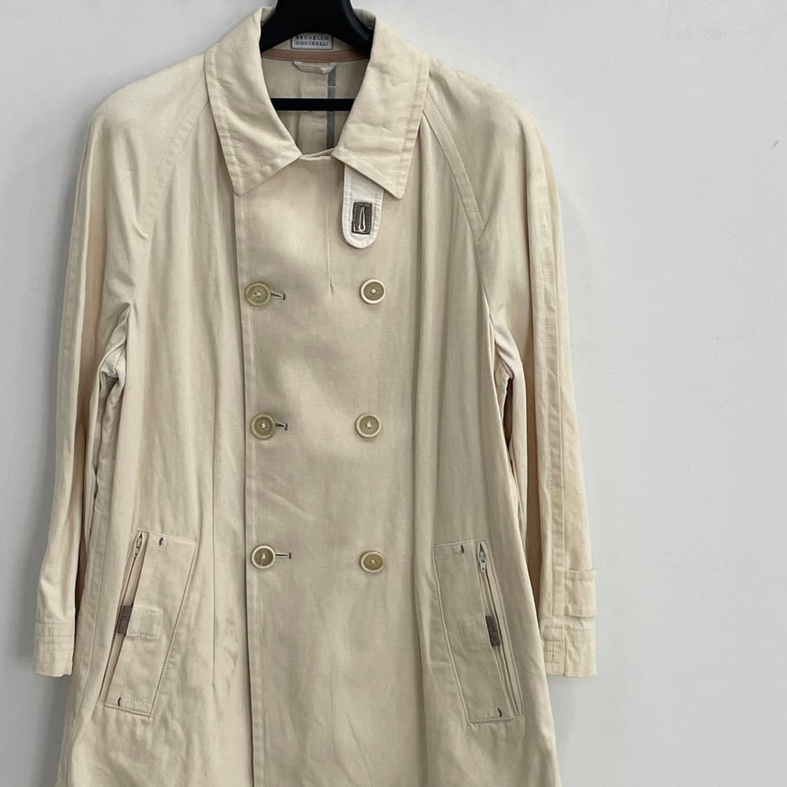 브루넬로 쿠치넬리 아이보리 코튼 더블 카 코트 상품이미지3
