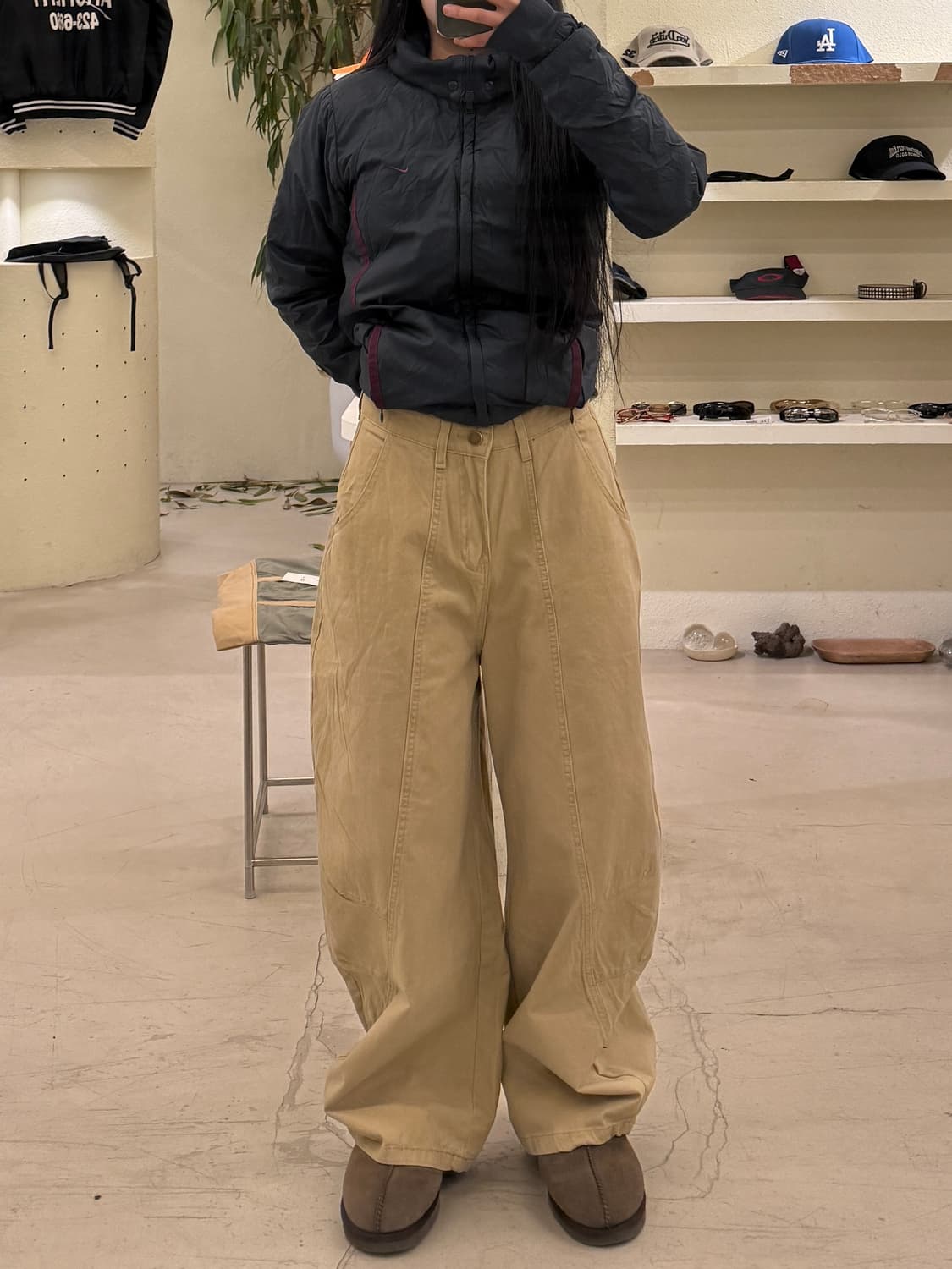 빈티지 베이지 커브드 코튼 팬츠 U561 상품이미지1