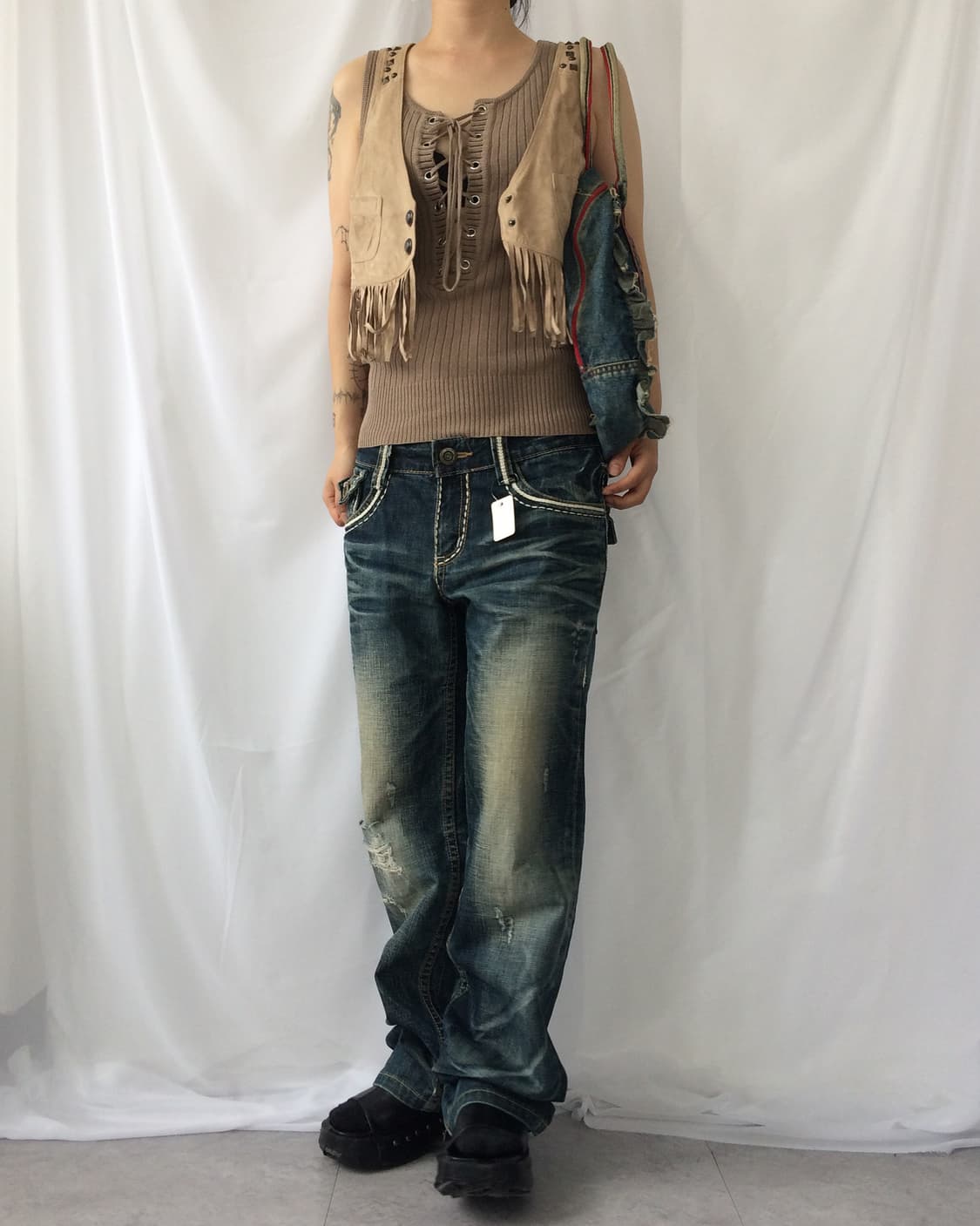 Lace up point ribbed sleeveelss 상품이미지5