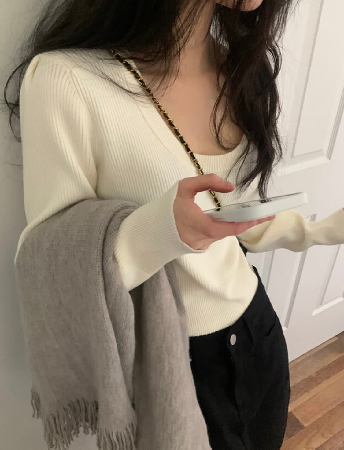 새상품) 나이니 푸리모 유넥 긴팔 니트 아이보리 상품이미지5